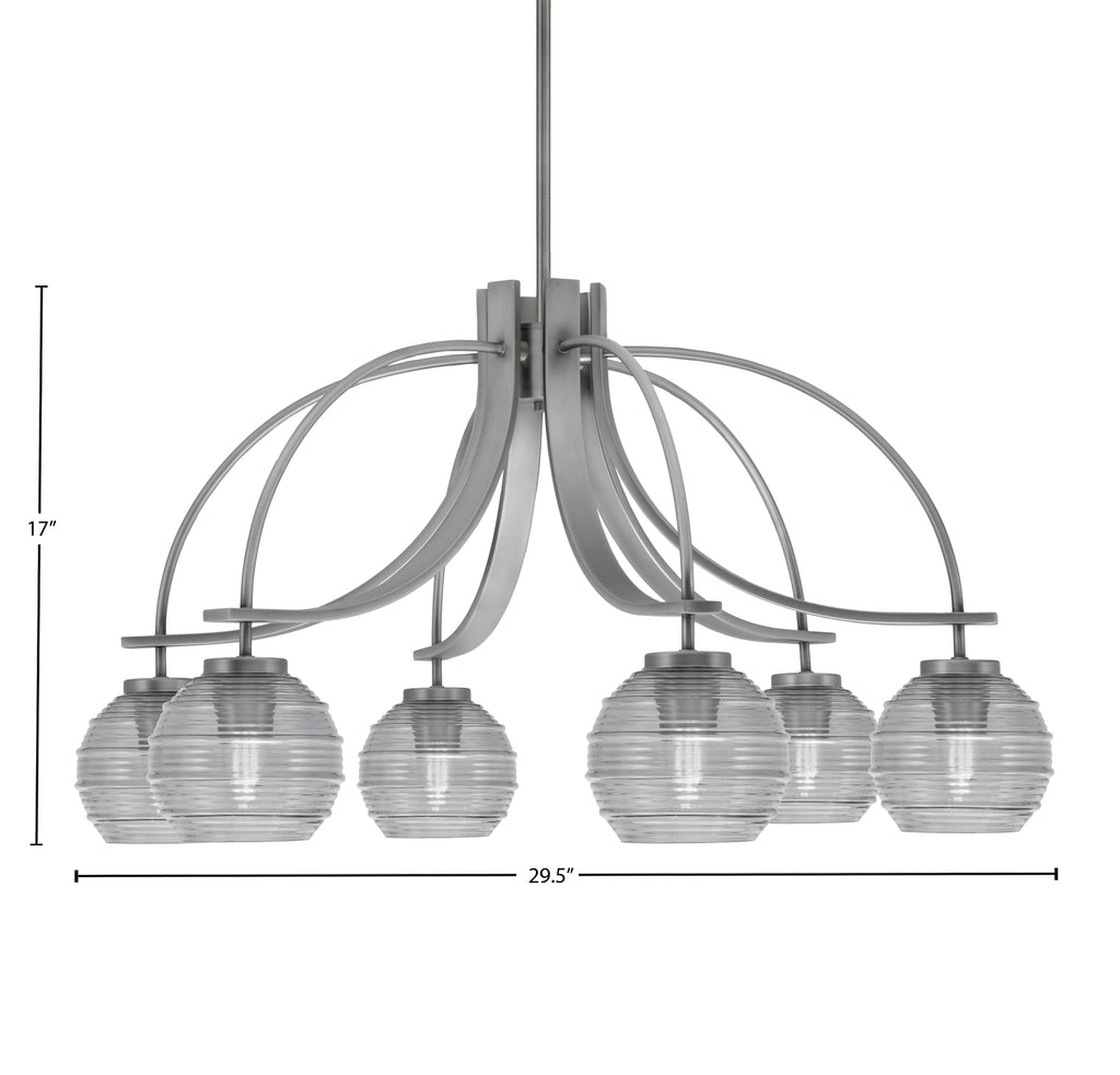 Cavella Six Light Chandelier in Graphite with 6" Smoke Ribbed Shade