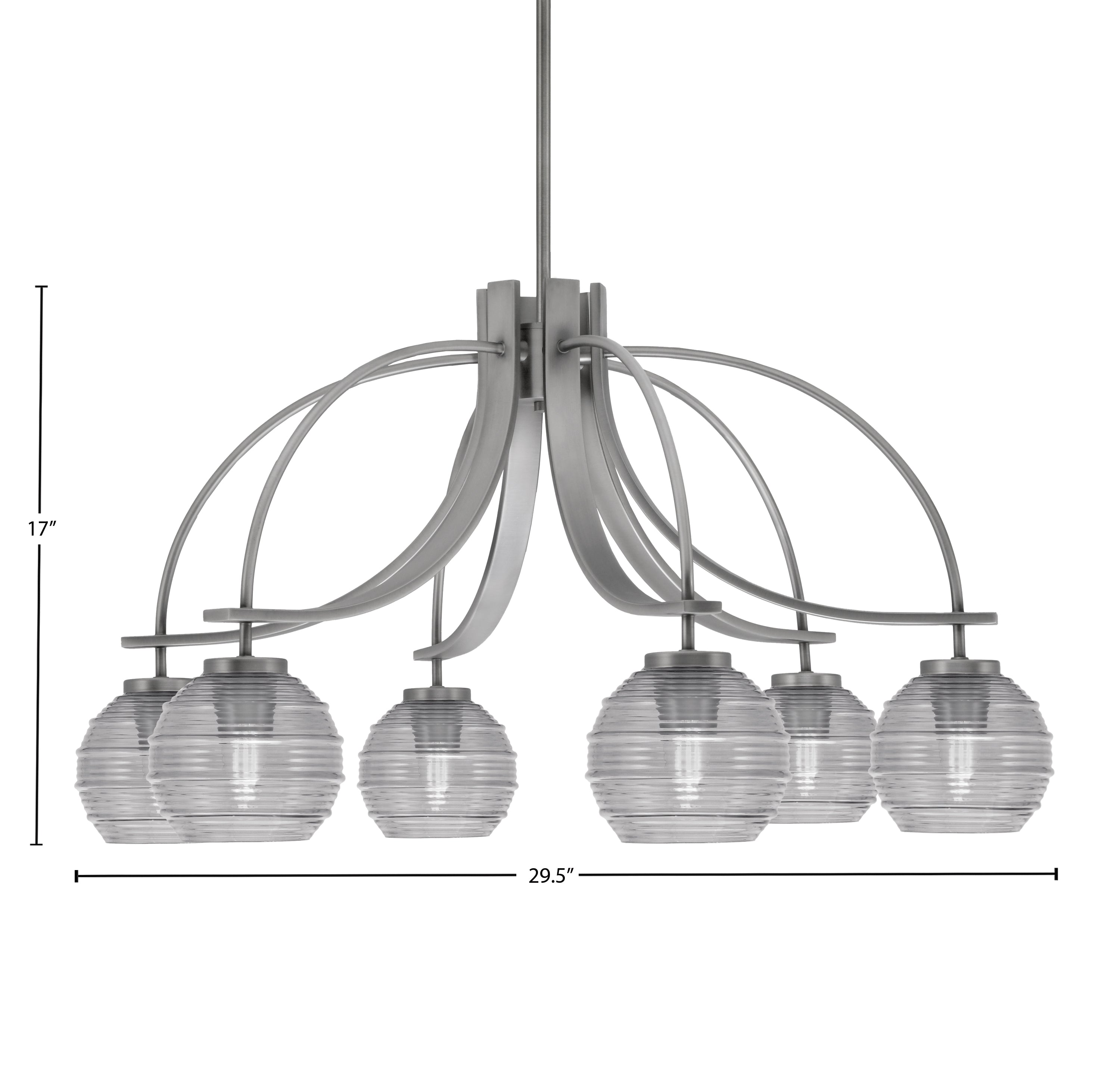 Cavella Six Light Chandelier in Graphite with 6" Smoke Ribbed Shade