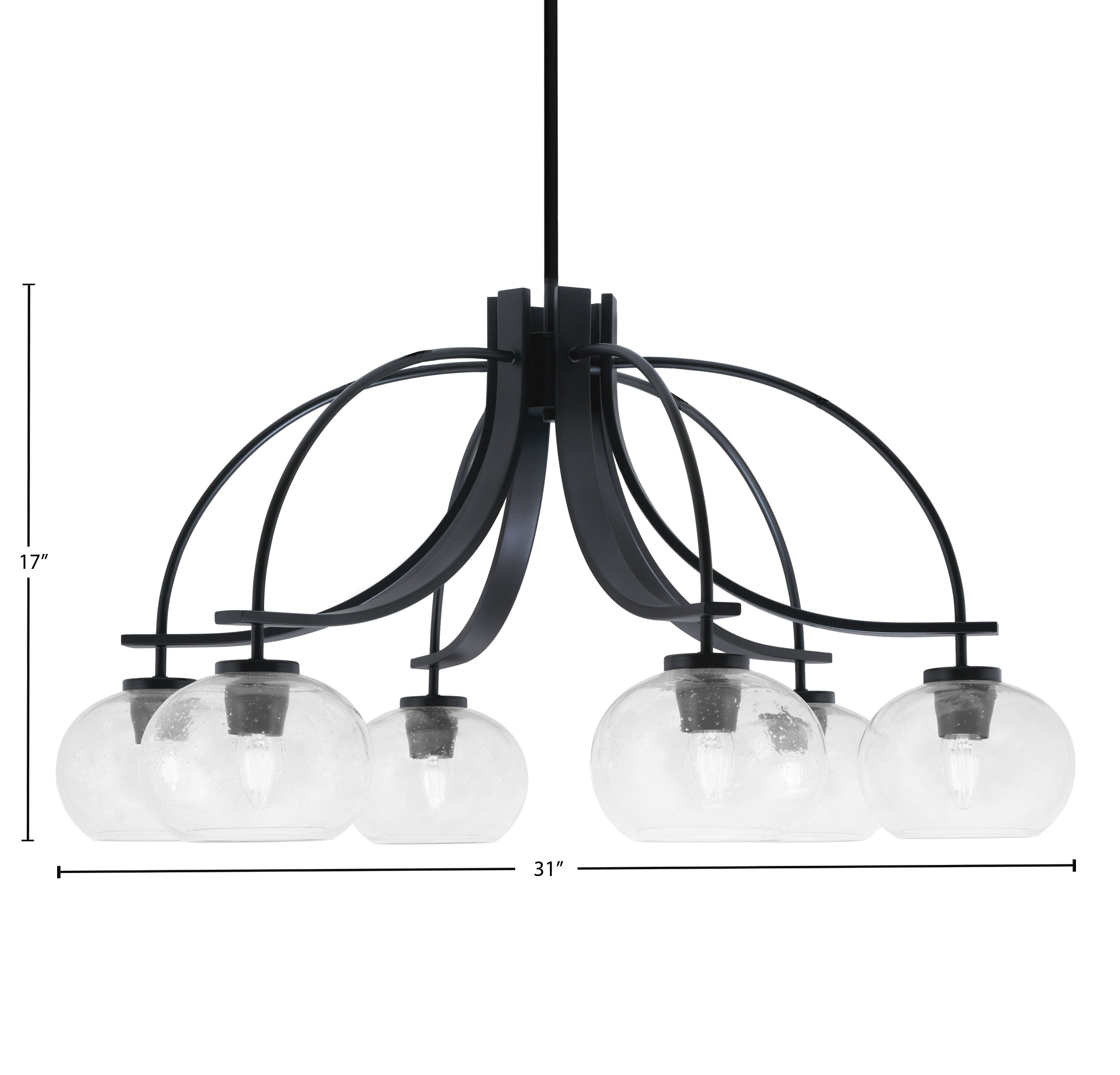 Cavella Six Light Chandelier in Matte Black with 7" Clear Bubble Shade