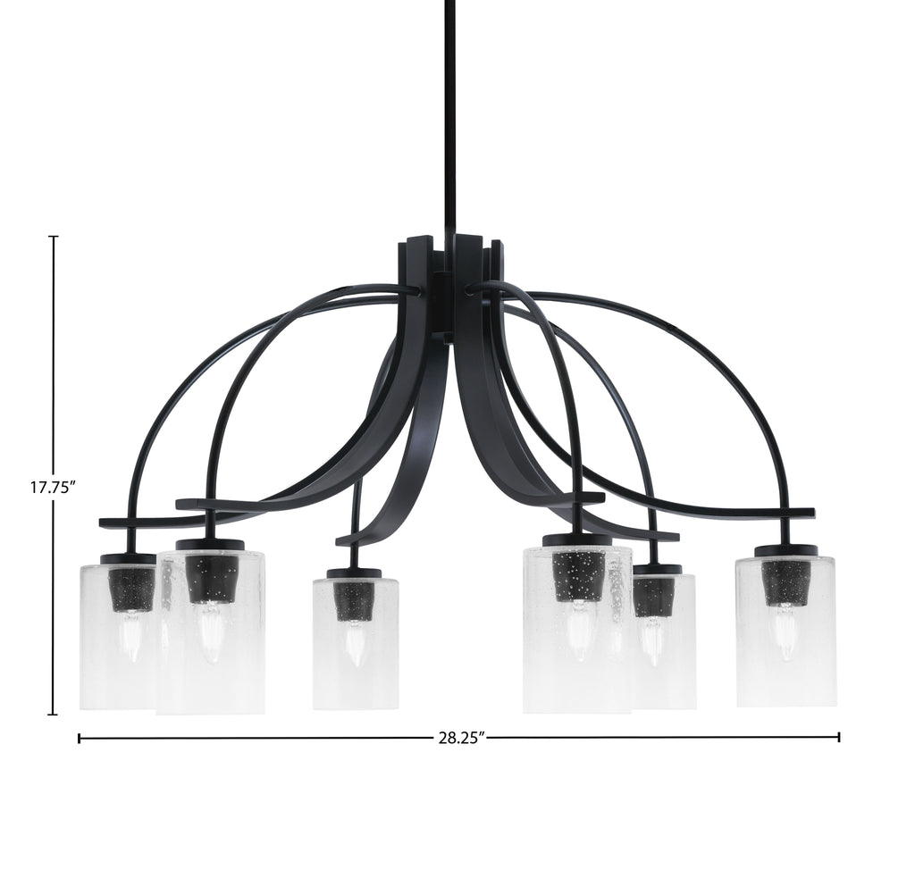 Cavella Six Light Chandelier in Matte Black with 4" Clear Bubble Shade