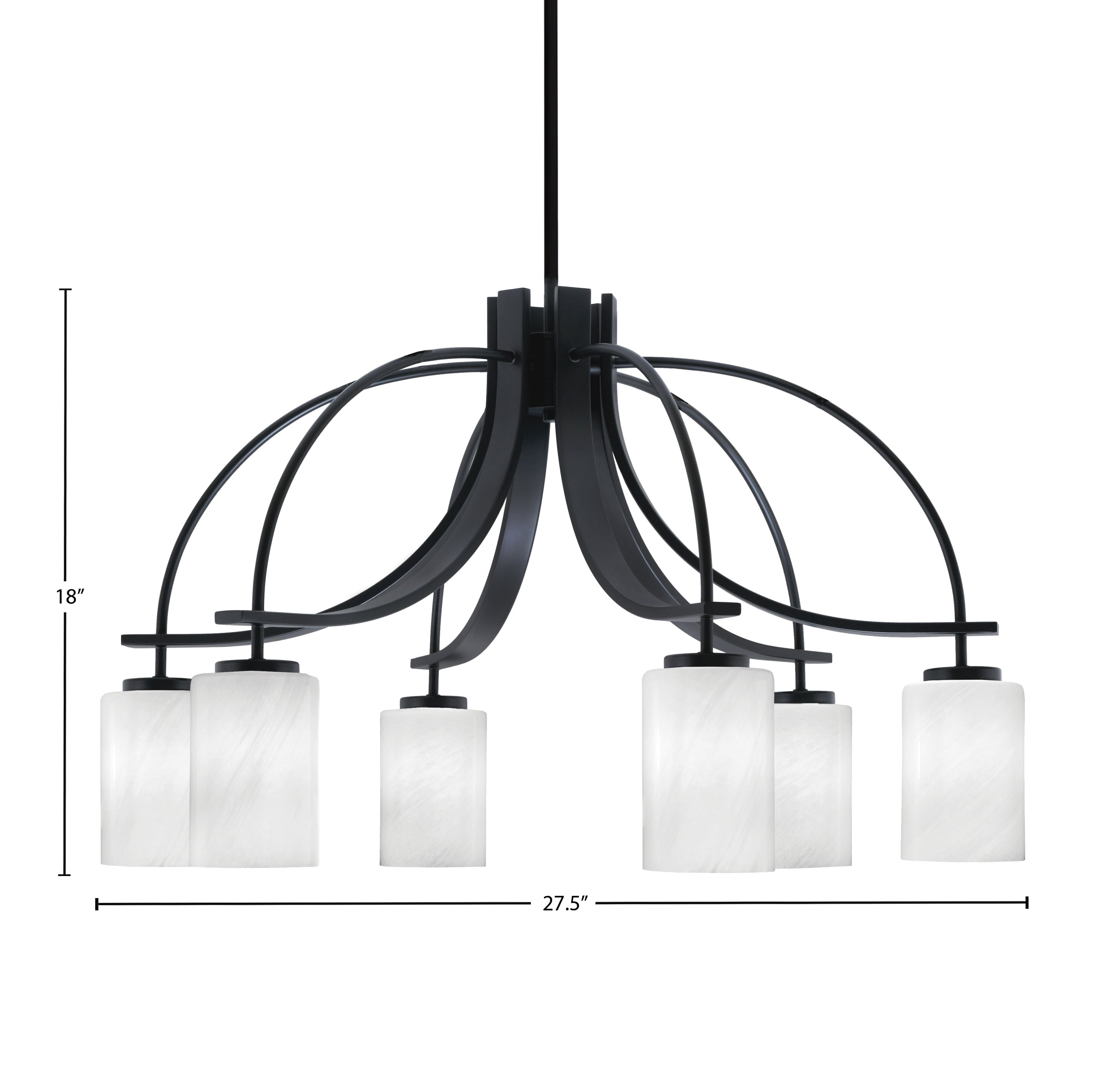 Cavella Six Light Chandelier in Matte Black with 4" White Marble Shade