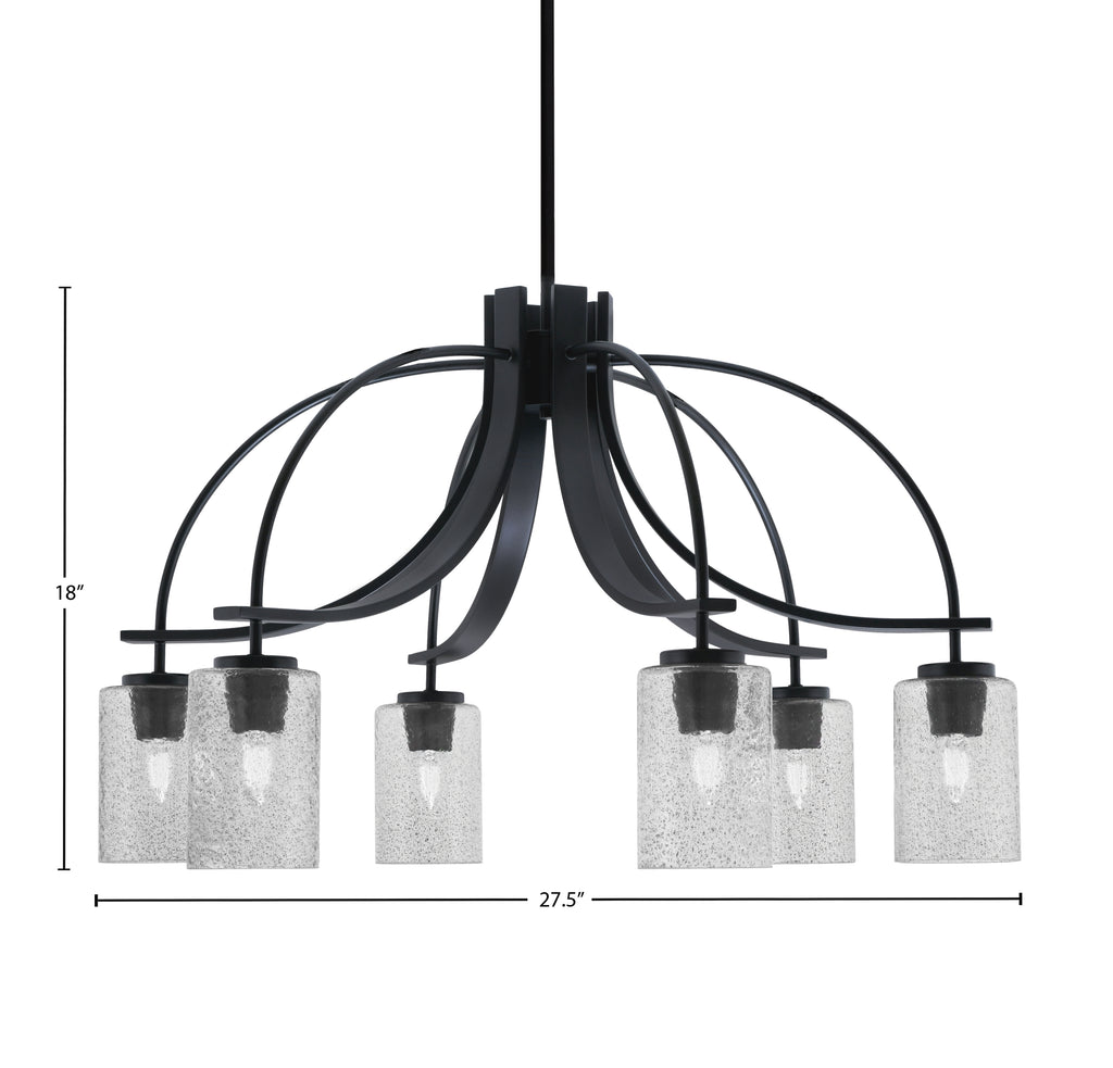 Cavella Six Light Chandelier in Matte Black with 4" Smoke Bubble Shade