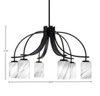 Cavella Six Light Chandelier in Matte Black with 4" Onyx Swirl Shade