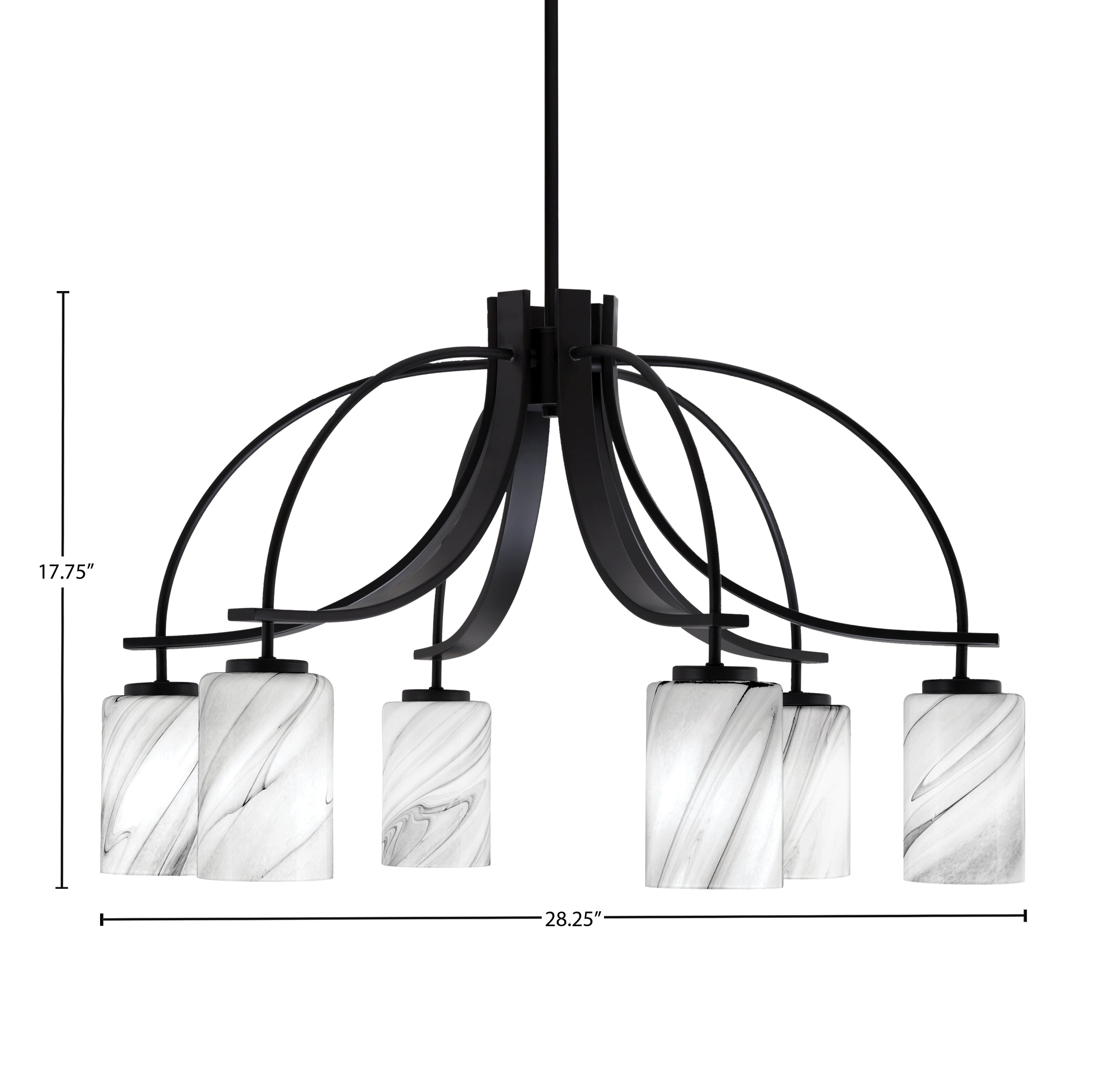 Cavella Six Light Chandelier in Matte Black with 4" Onyx Swirl Shade