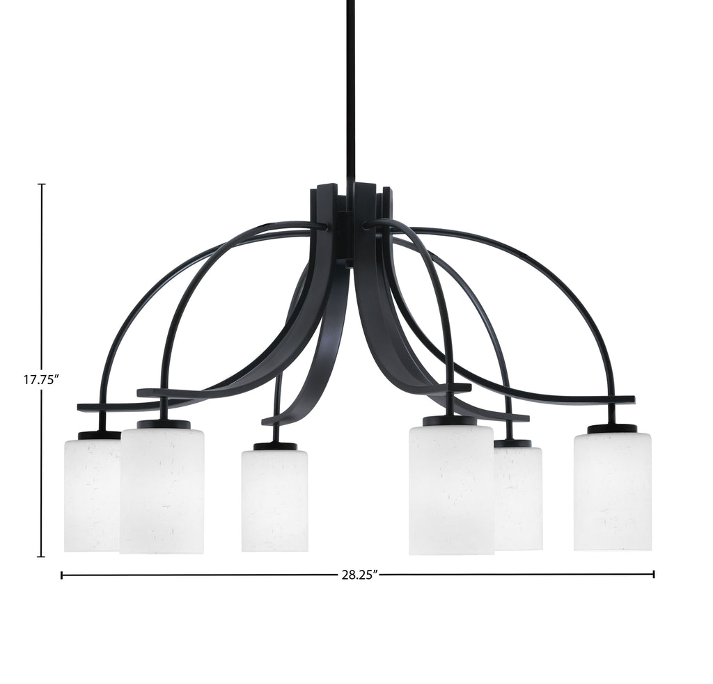 Cavella Six Light Chandelier in Matte Black with 4" White Muslin Shade