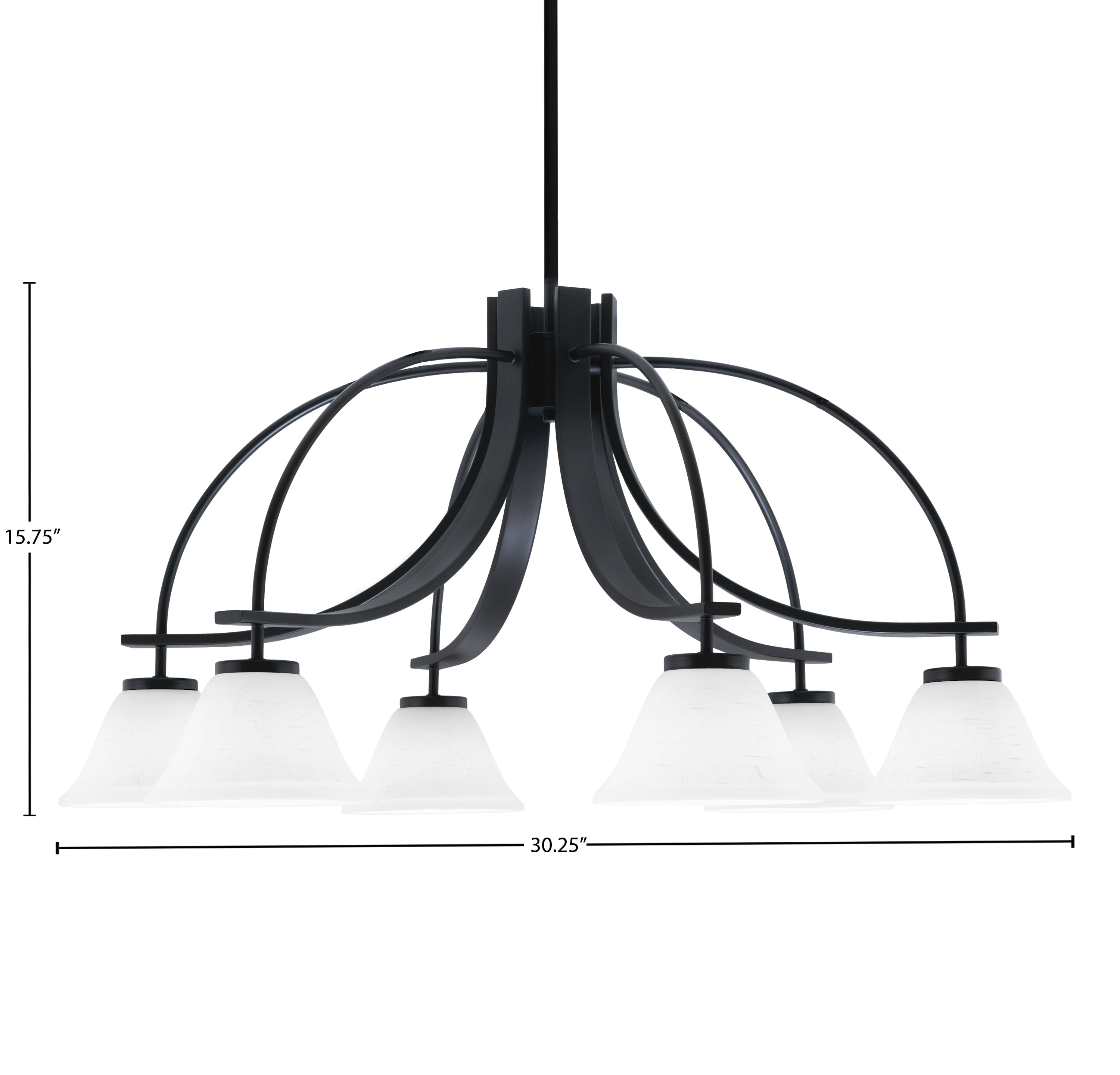 Cavella Six Light Chandelier in Matte Black with 7" White Muslin Shade
