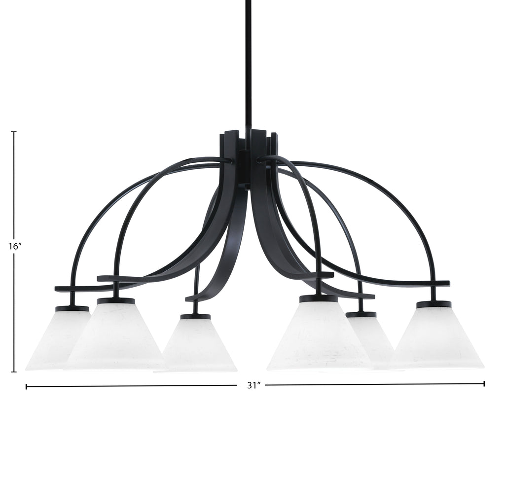 Cavella Six Light Chandelier in Matte Black with 7" White Muslin Shade