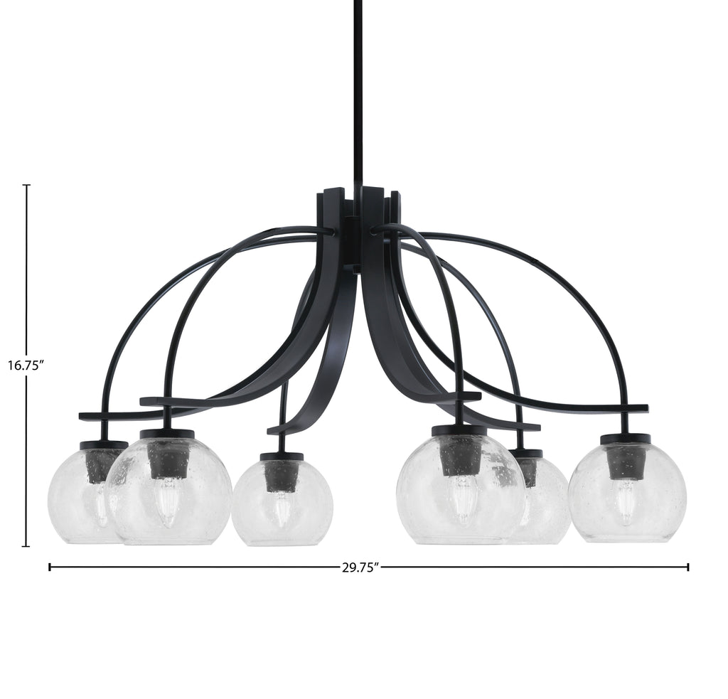 Cavella Six Light Chandelier in Matte Black with 5.75" Clear Bubble Shade