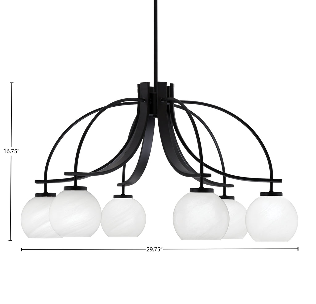Cavella Six Light Chandelier in Matte Black with 5.75" White Marble Shade