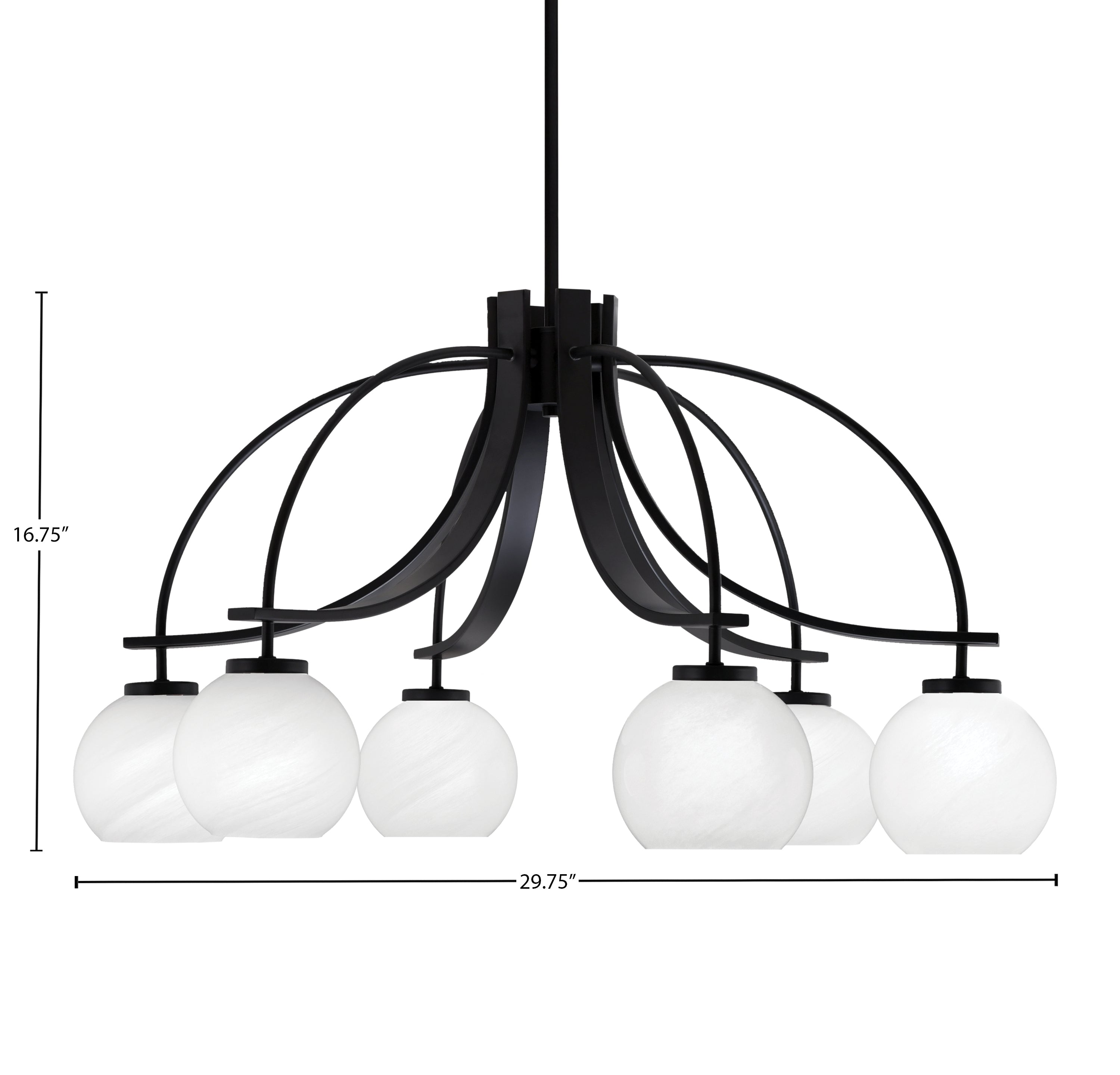 Cavella Six Light Chandelier in Matte Black with 5.75" White Marble Shade