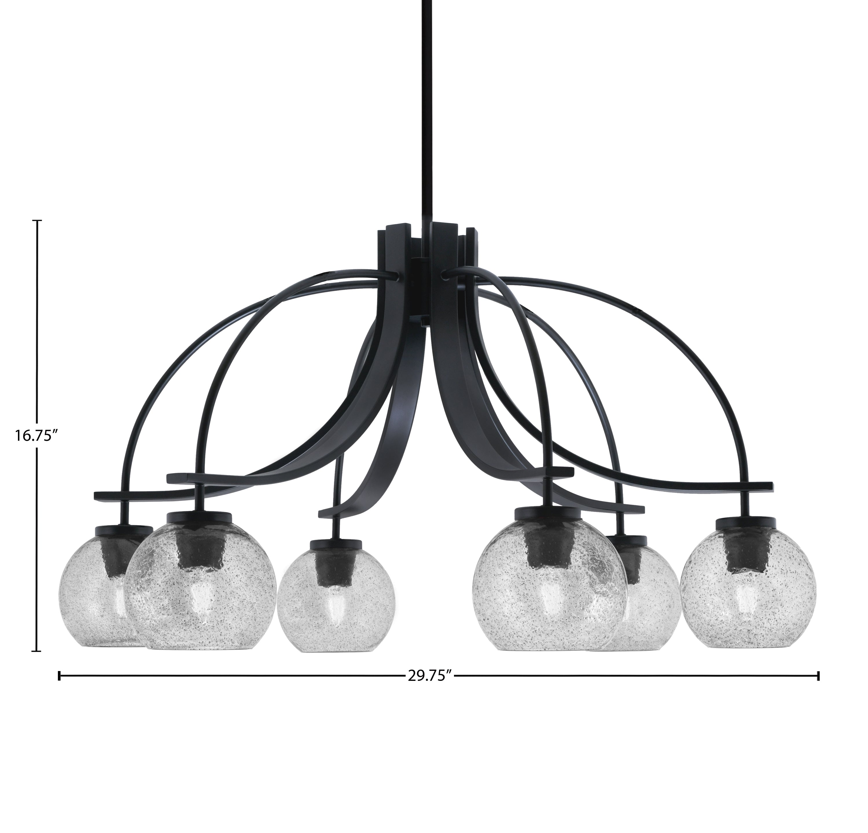 Cavella Six Light Chandelier in Matte Black with 5.75" Smoke Bubble Shade