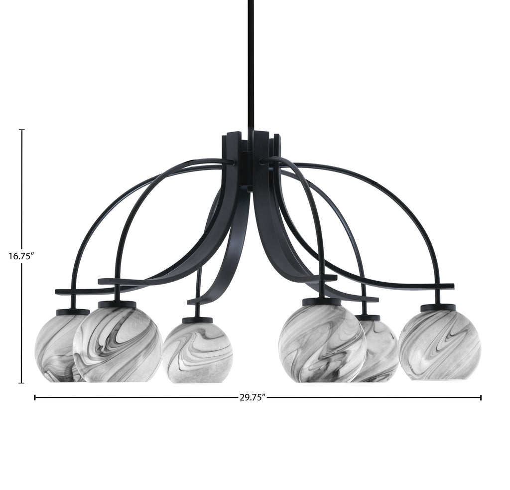 Cavella Six Light Chandelier in Matte Black with 5.75" Onyx Swirl Shade