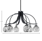 Cavella Six Light Chandelier in Matte Black with 5.75" Onyx Swirl Shade