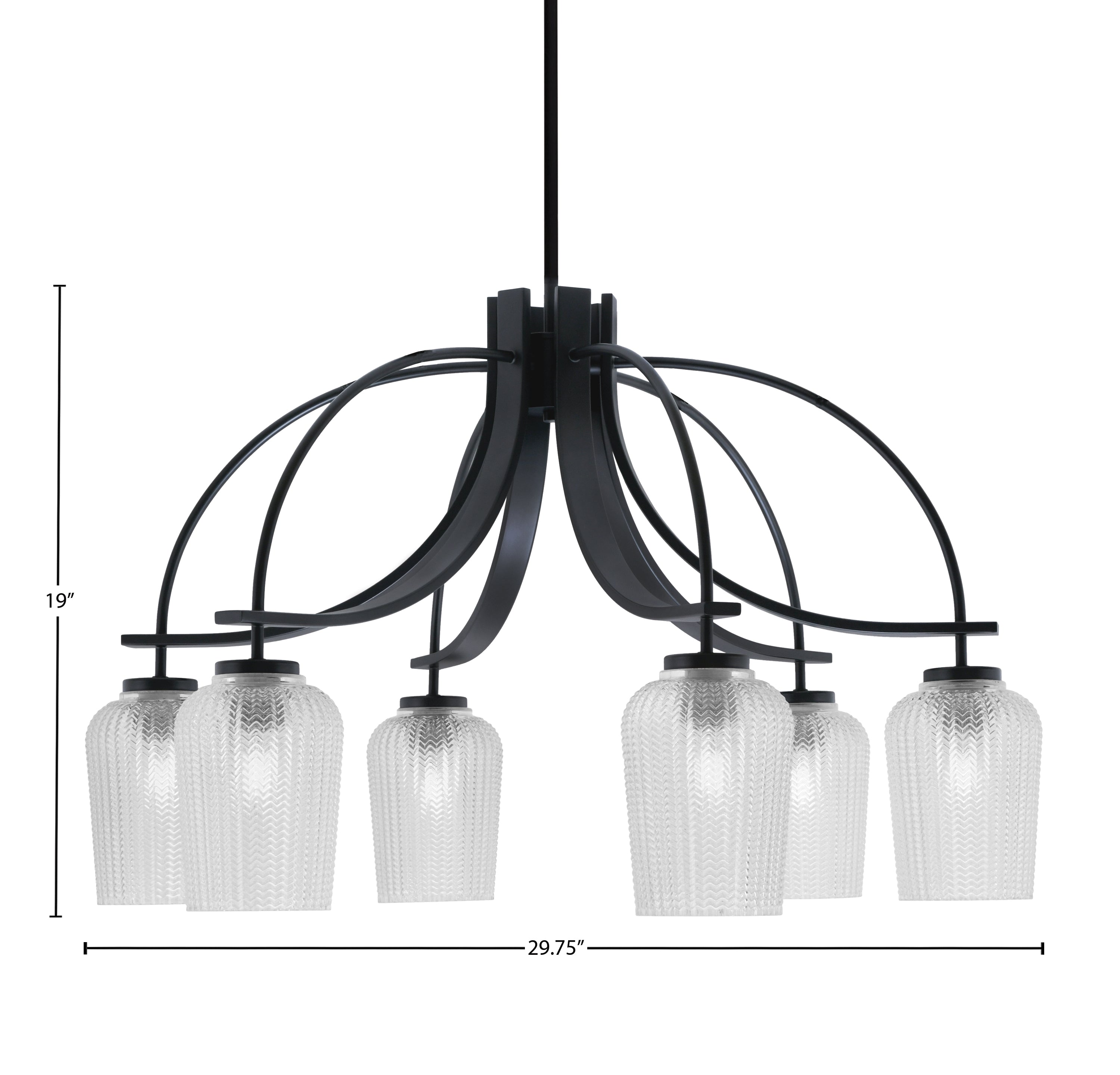 Cavella Six Light Chandelier in Matte Black with 5" Clear Textured Shade