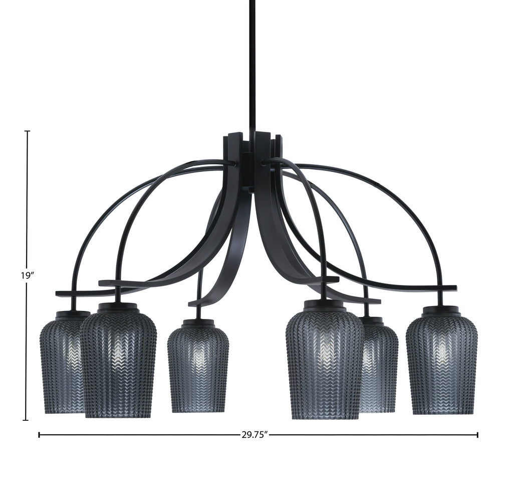 Cavella Six Light Chandelier in Matte Black with 5" Smoke Textured Shade