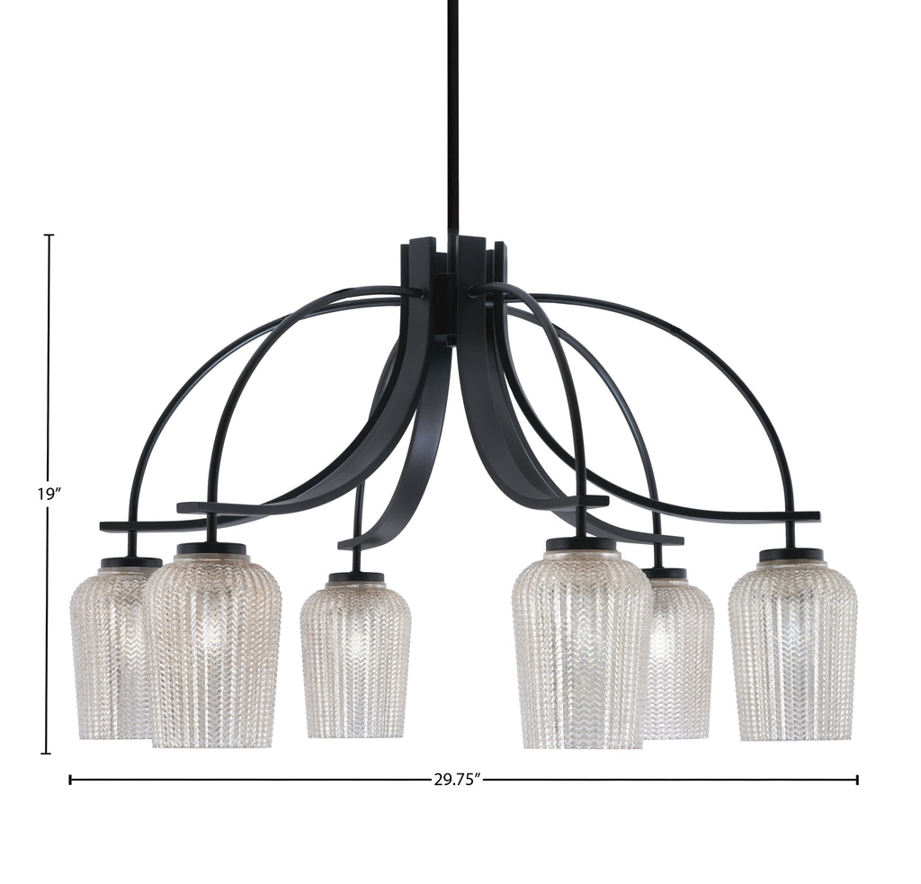 Cavella Six Light Chandelier in Matte Black with 5" Silver Textured Shade