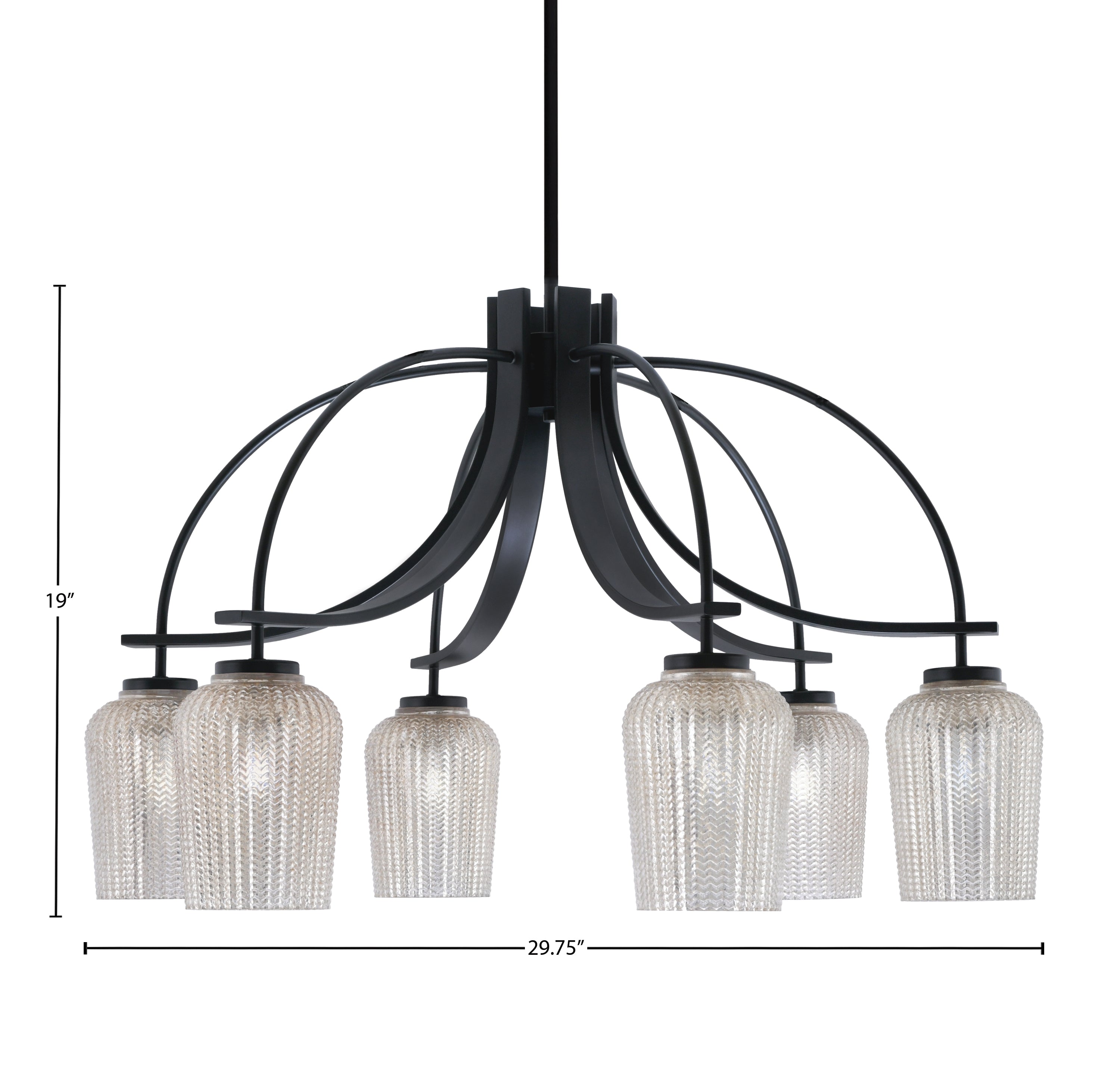 Cavella Six Light Chandelier in Matte Black with 5" Silver Textured Shade