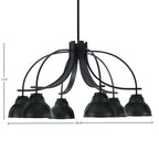 Cavella Six Light Chandelier in Matte Black with 7" Matte Black Double Bubble Metal Shades Shade