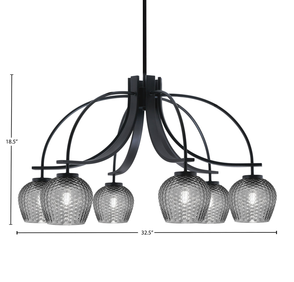 Cavella Six Light Chandelier in Matte Black with 6" Smoke Textured Shade