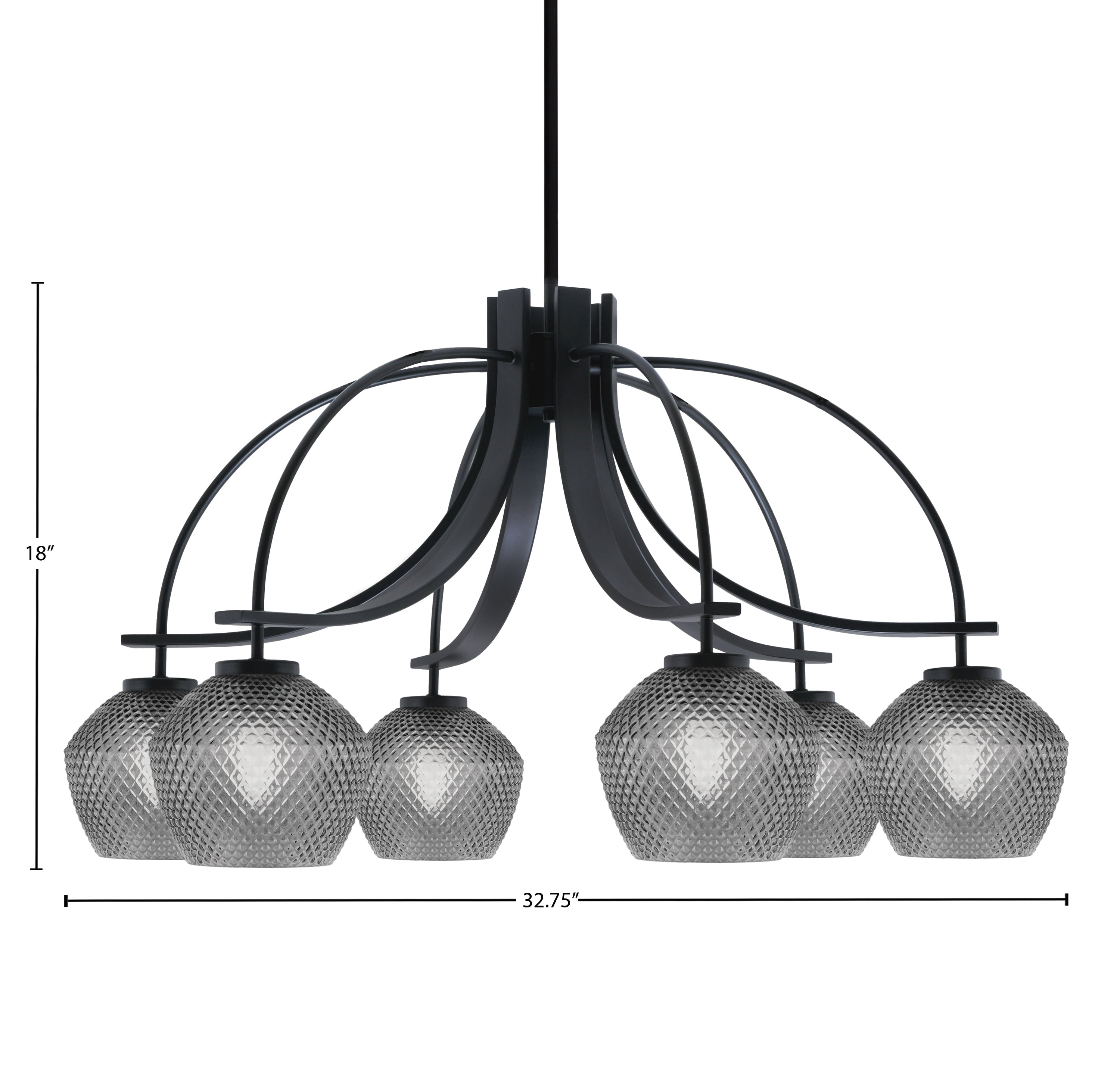 Cavella Six Light Chandelier in Matte Black with 6" Smoke Textured Shade