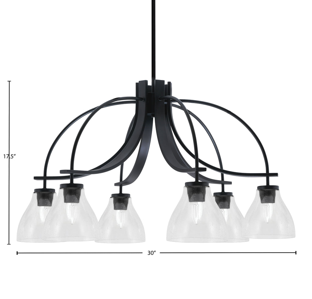 Cavella Six Light Chandelier in Matte Black with 6.25" Clear Bubble Shade
