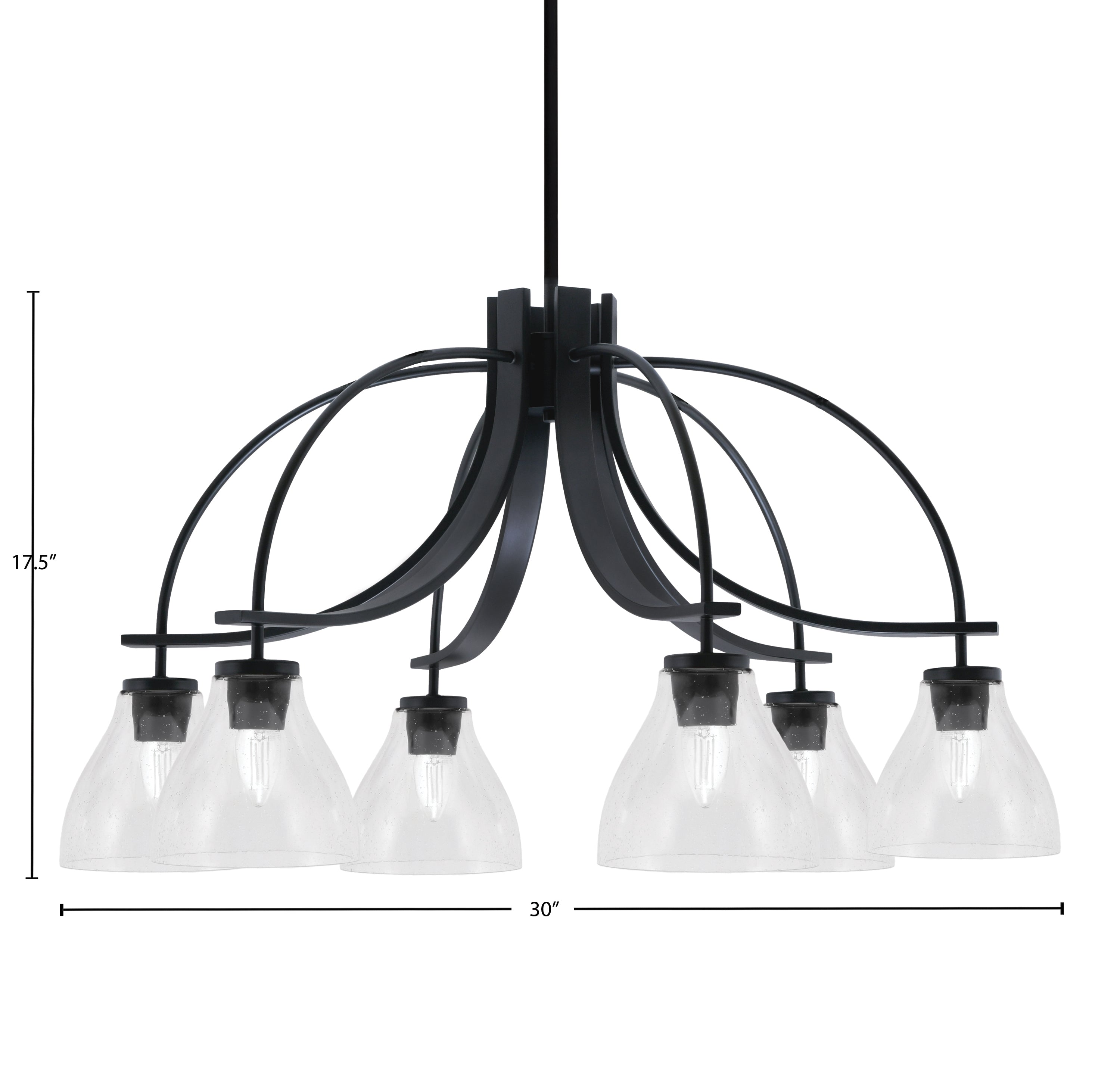 Cavella Six Light Chandelier in Matte Black with 6.25" Clear Bubble Shade