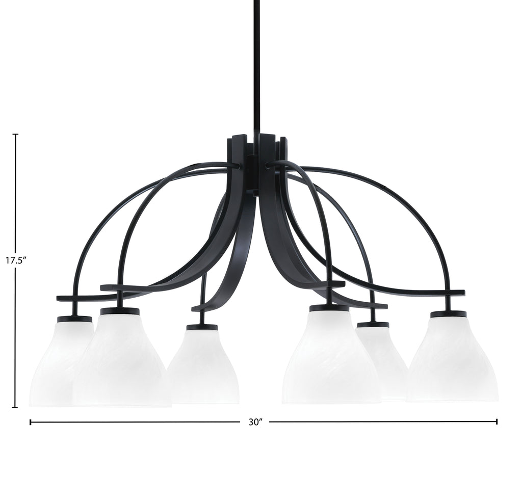 Cavella Six Light Chandelier in Matte Black with 6.25" White Marble Shade