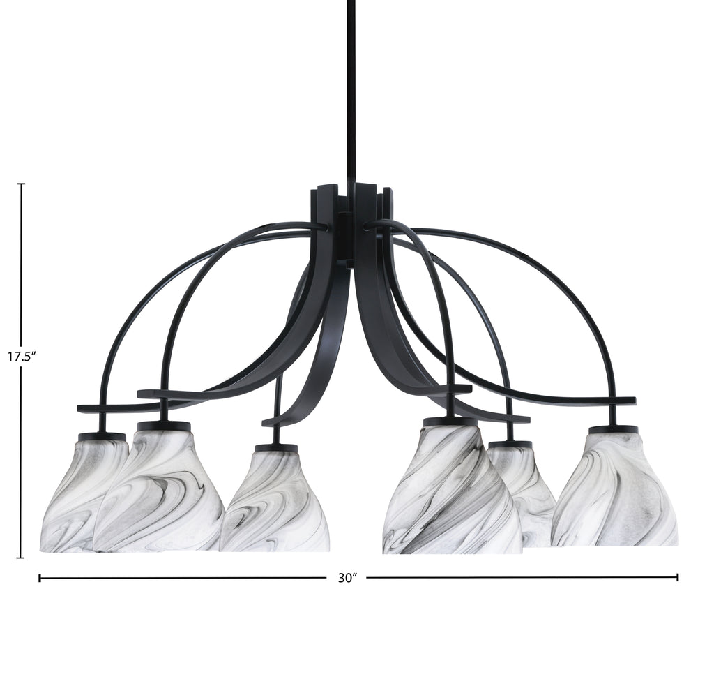 Cavella Six Light Chandelier in Matte Black with 6.25" Onyx Swirl Shade
