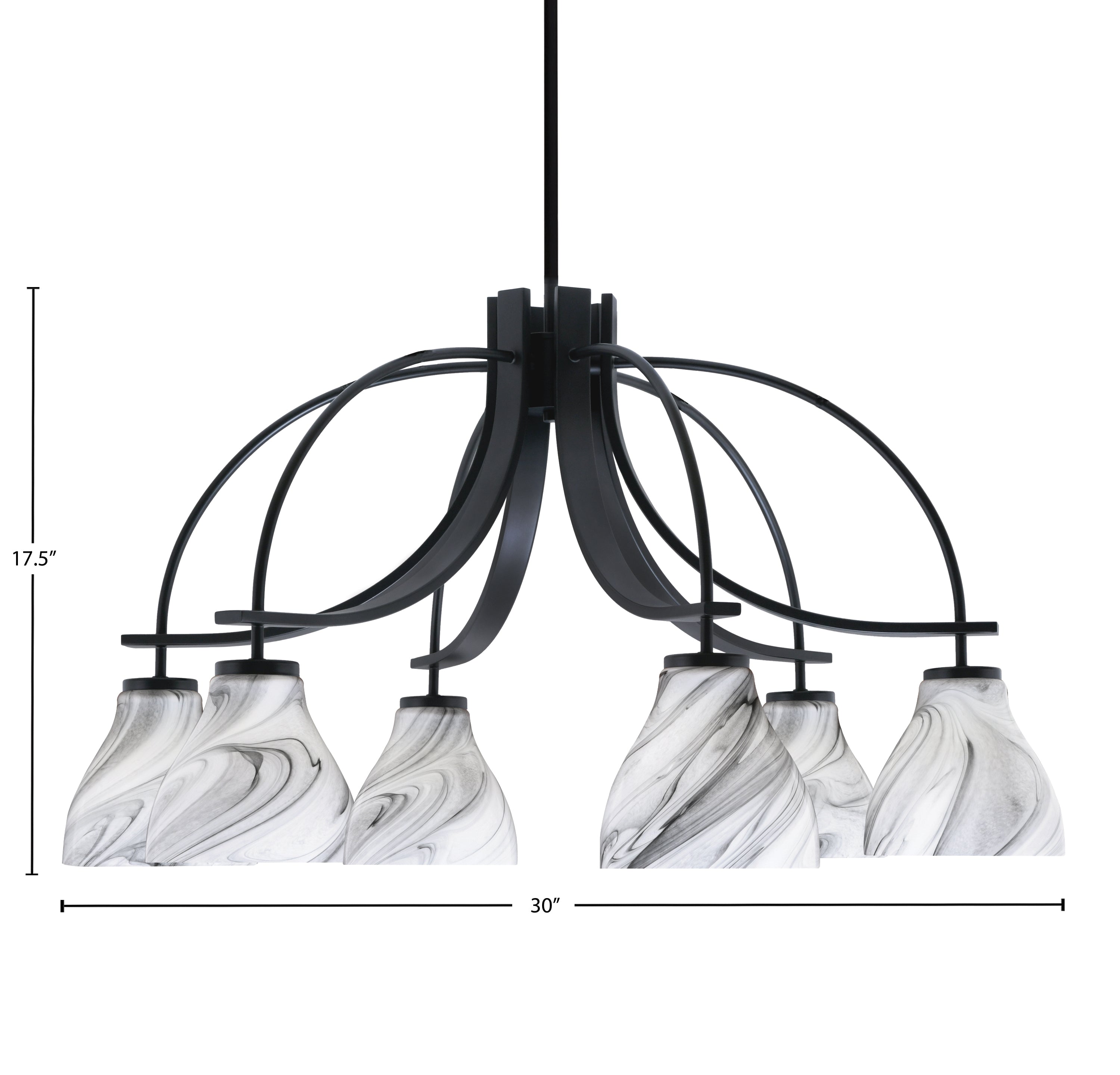 Cavella Six Light Chandelier in Matte Black with 6.25" Onyx Swirl Shade