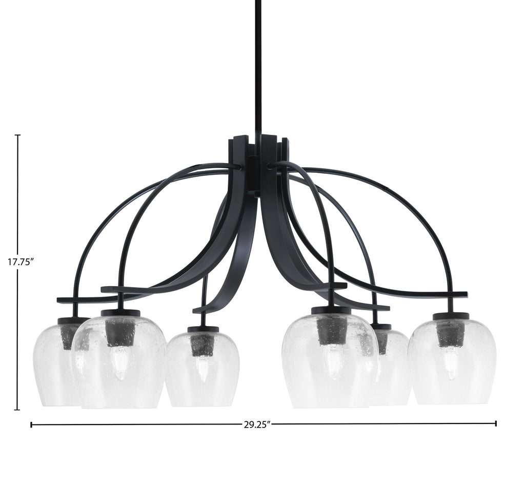 Cavella Six Light Chandelier in Matte Black with 6" Clear Bubble Shade