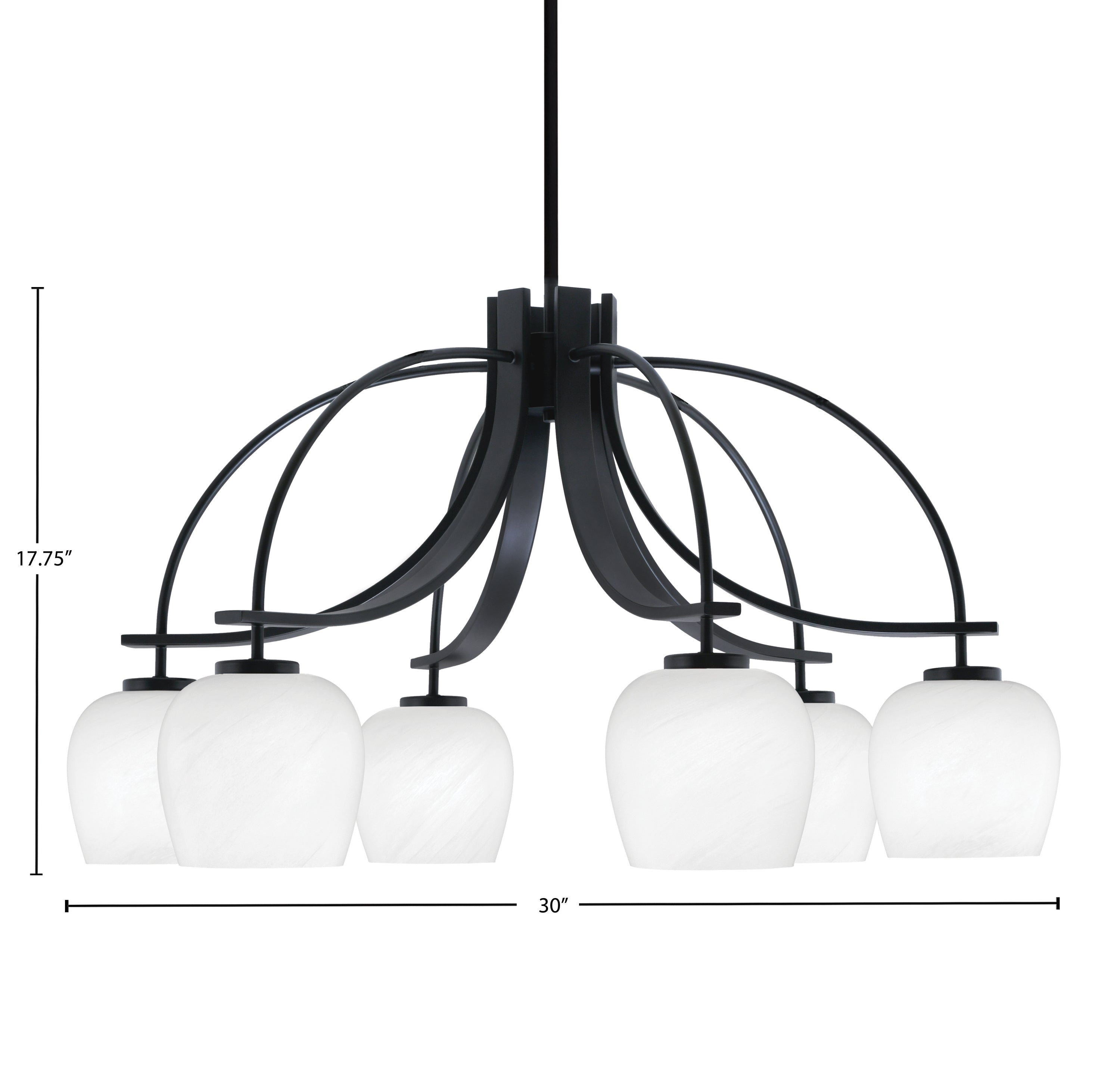 Cavella Six Light Chandelier in Matte Black with 6" White Marble Shade