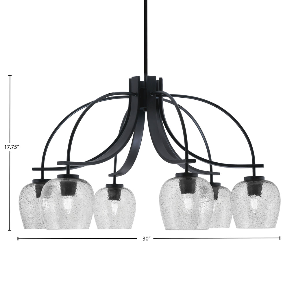 Cavella Six Light Chandelier in Matte Black with 6" Smoke Bubble Shade