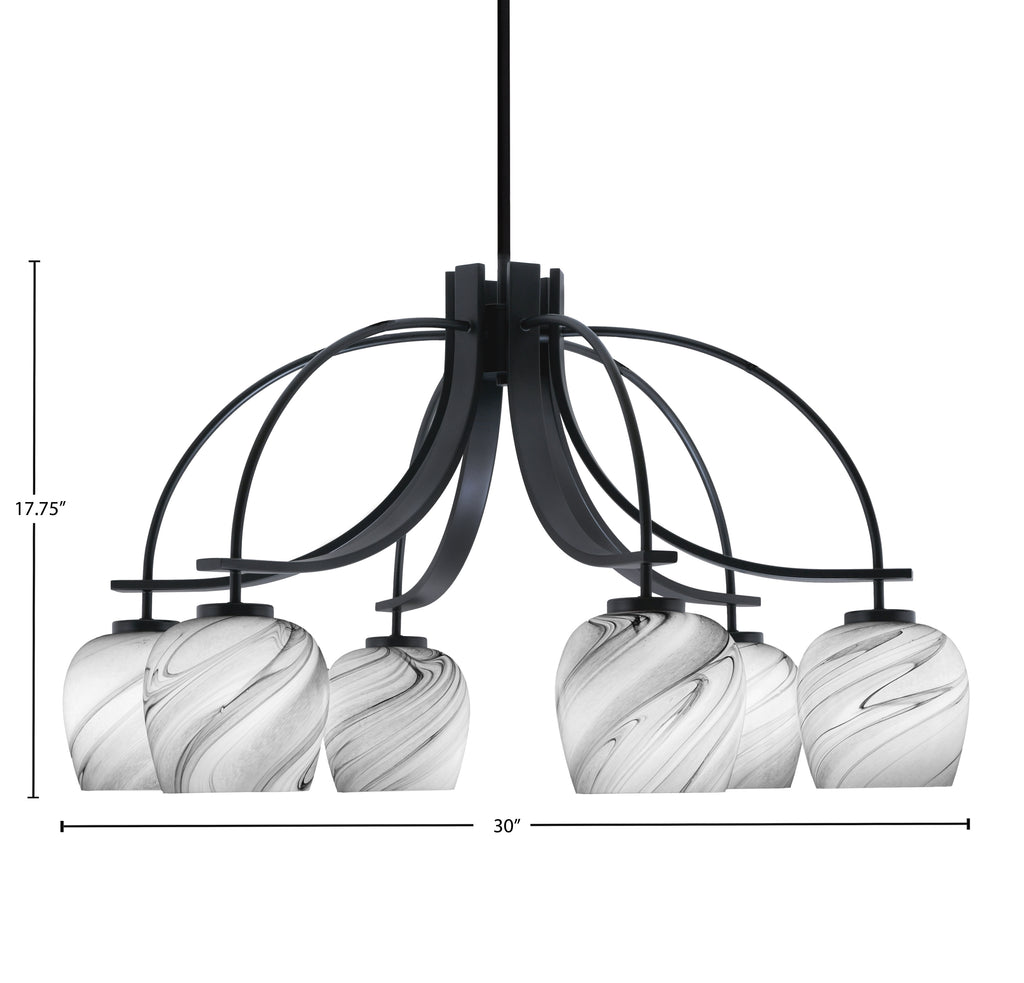 Cavella Six Light Chandelier in Matte Black with 6" Onyx Swirl Shade