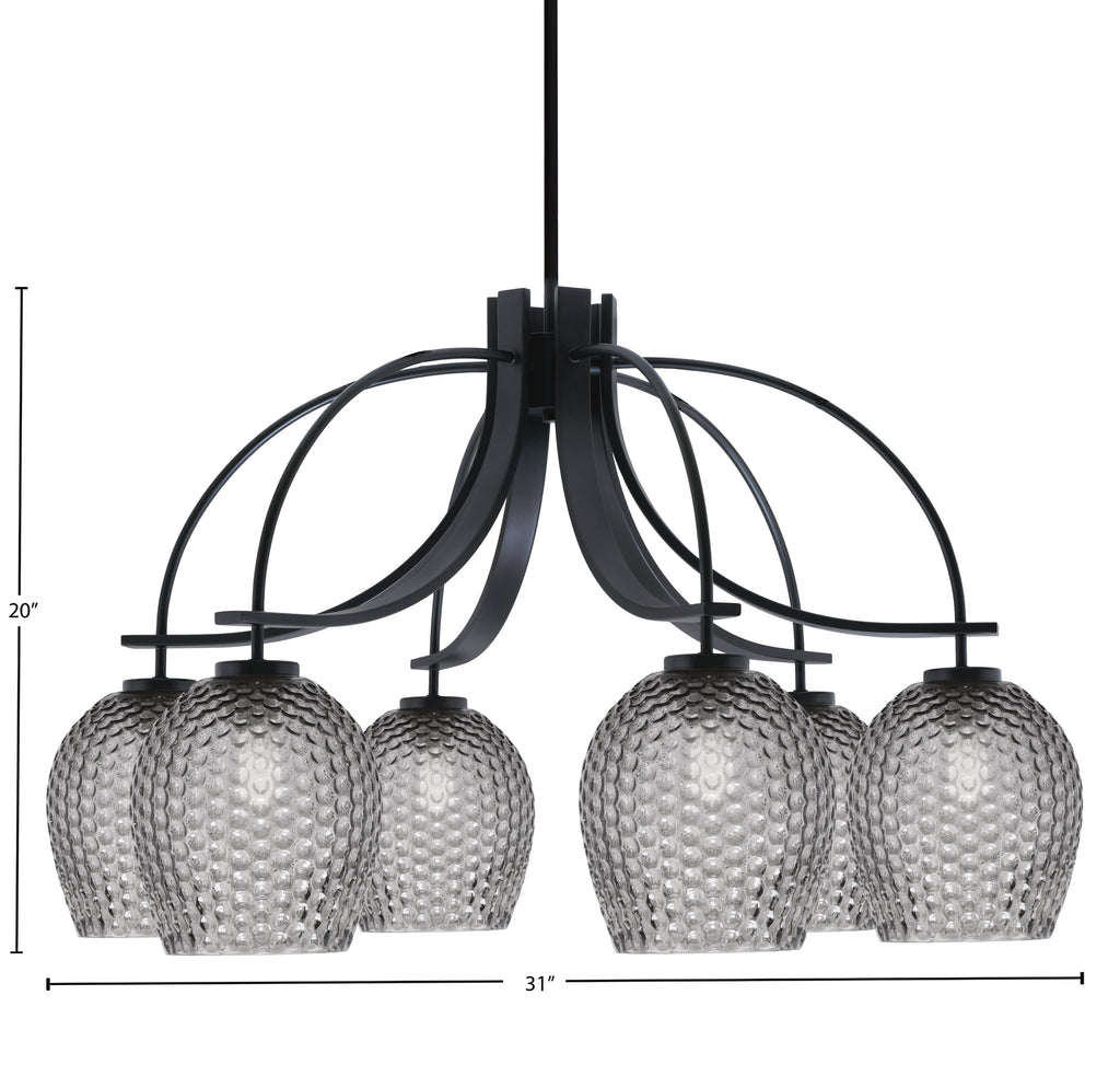 Cavella Six Light Chandelier in Matte Black with 7.5" Smoke Textured Shade