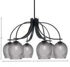 Cavella Six Light Chandelier in Matte Black with 7.5" Smoke Textured Shade