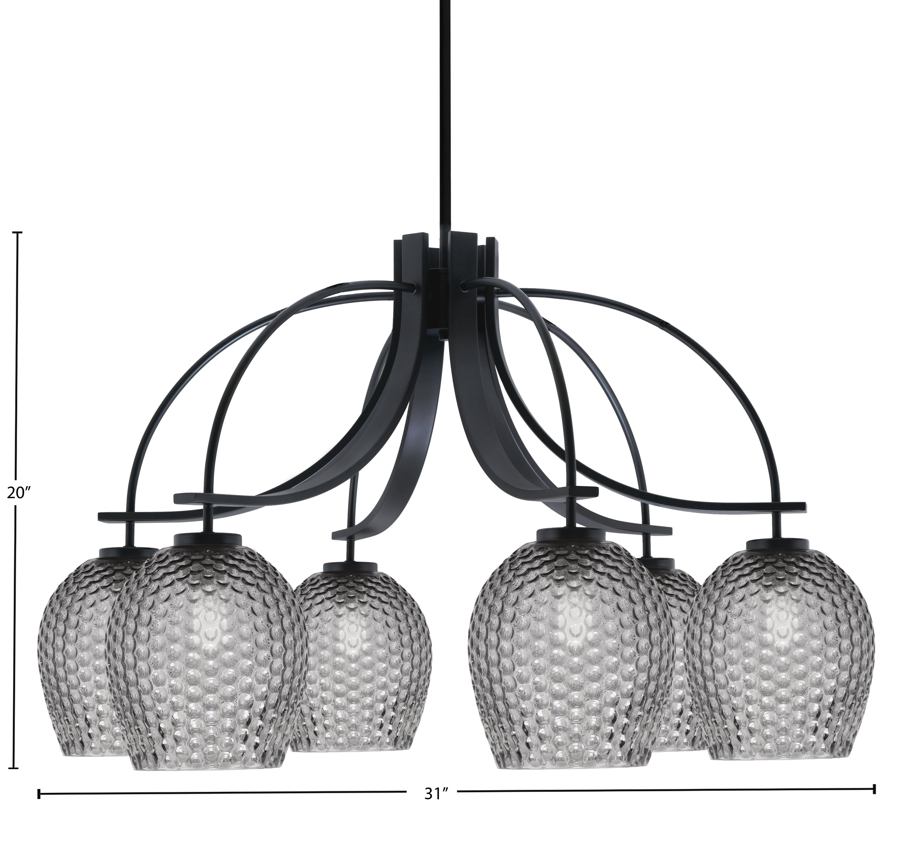 Cavella Six Light Chandelier in Matte Black with 7.5" Smoke Textured Shade