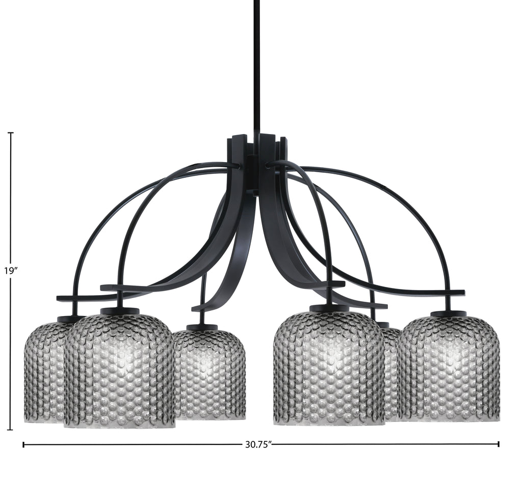 Cavella Six Light Chandelier in Matte Black with 7" Smoke Textured Shade