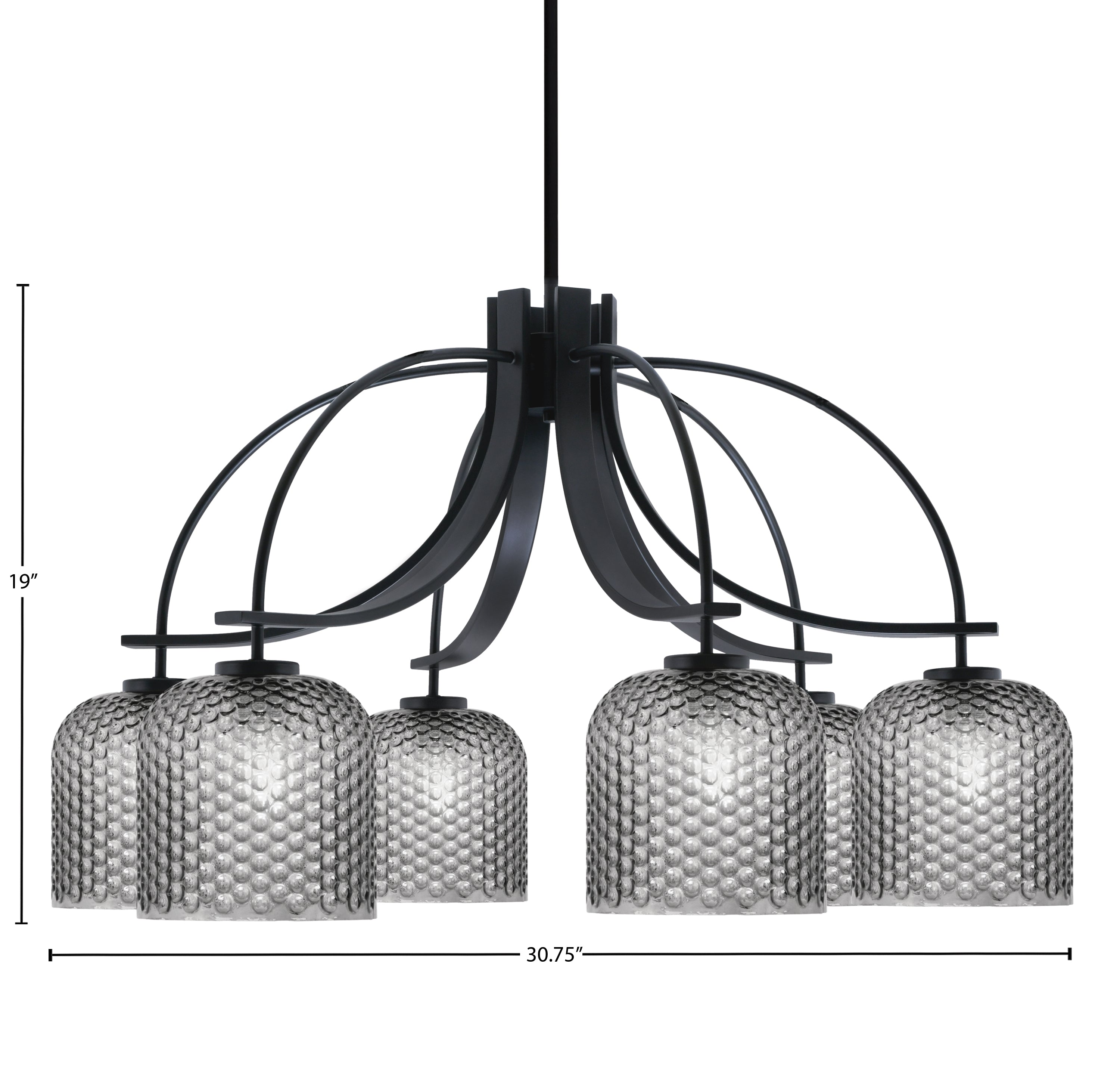 Cavella Six Light Chandelier in Matte Black with 7" Smoke Textured Shade