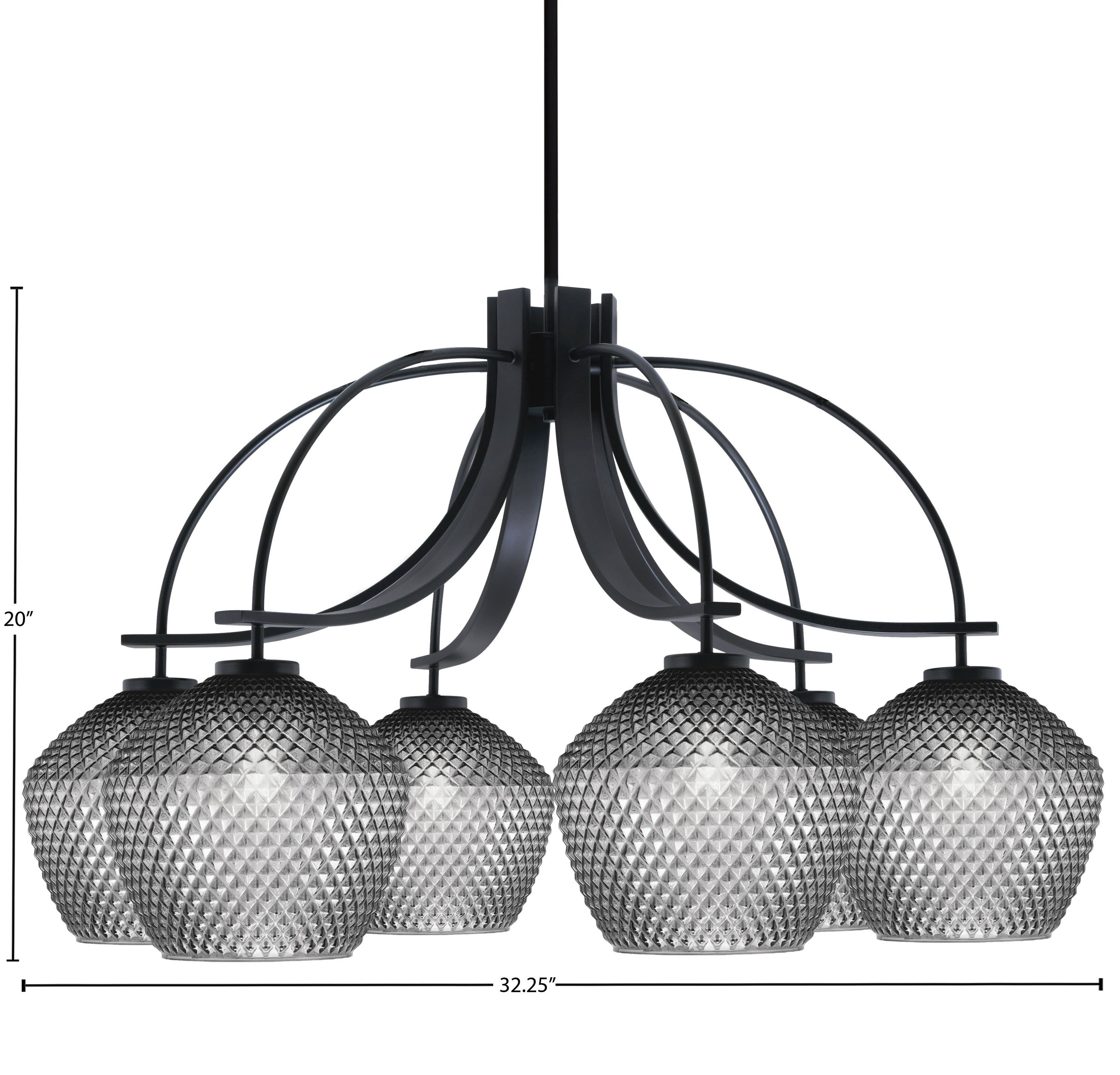 Cavella Six Light Chandelier in Matte Black with 9" Smoke Textured Shade