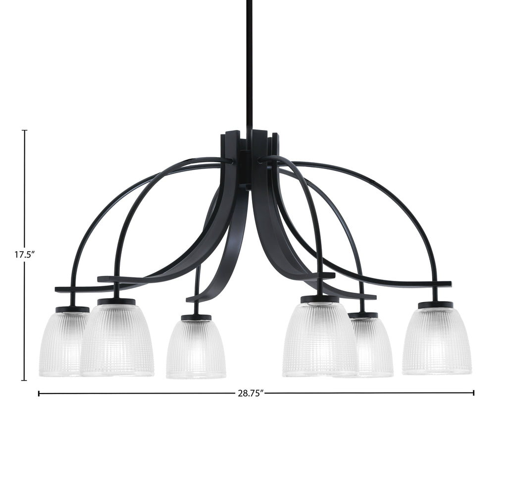 Cavella Six Light Chandelier in Matte Black with 5" Clear Ribbed Shade