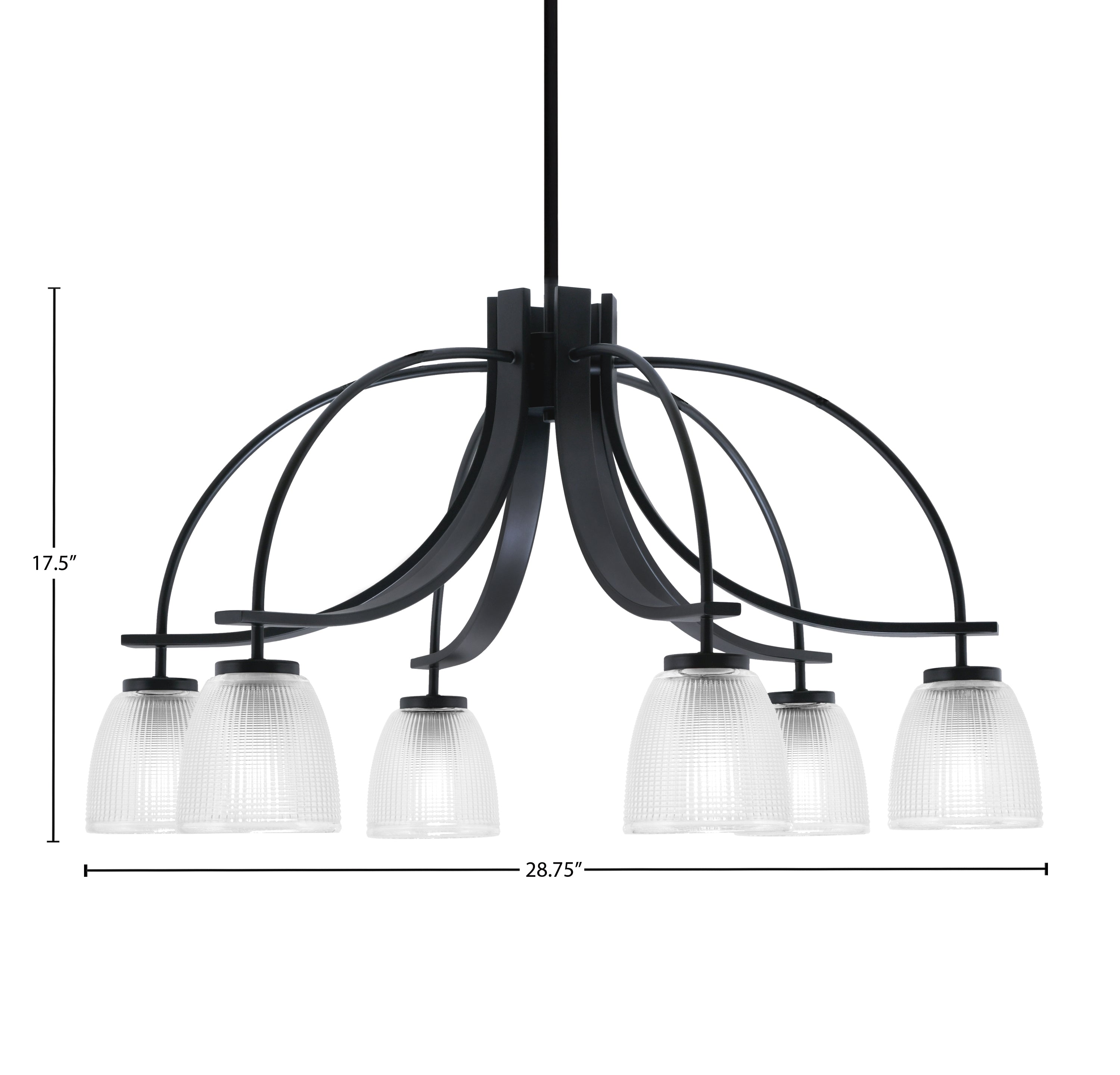 Cavella Six Light Chandelier in Matte Black with 5" Clear Ribbed Shade