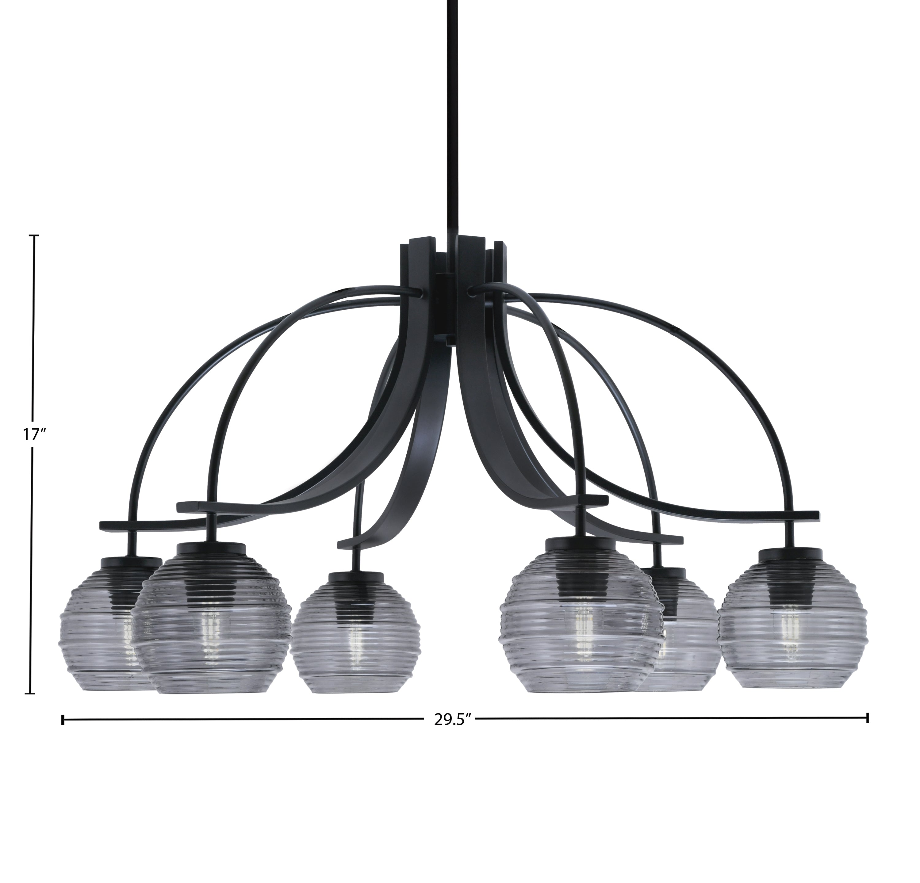 Cavella Six Light Chandelier in Matte Black with 6" Smoke Ribbed Shade