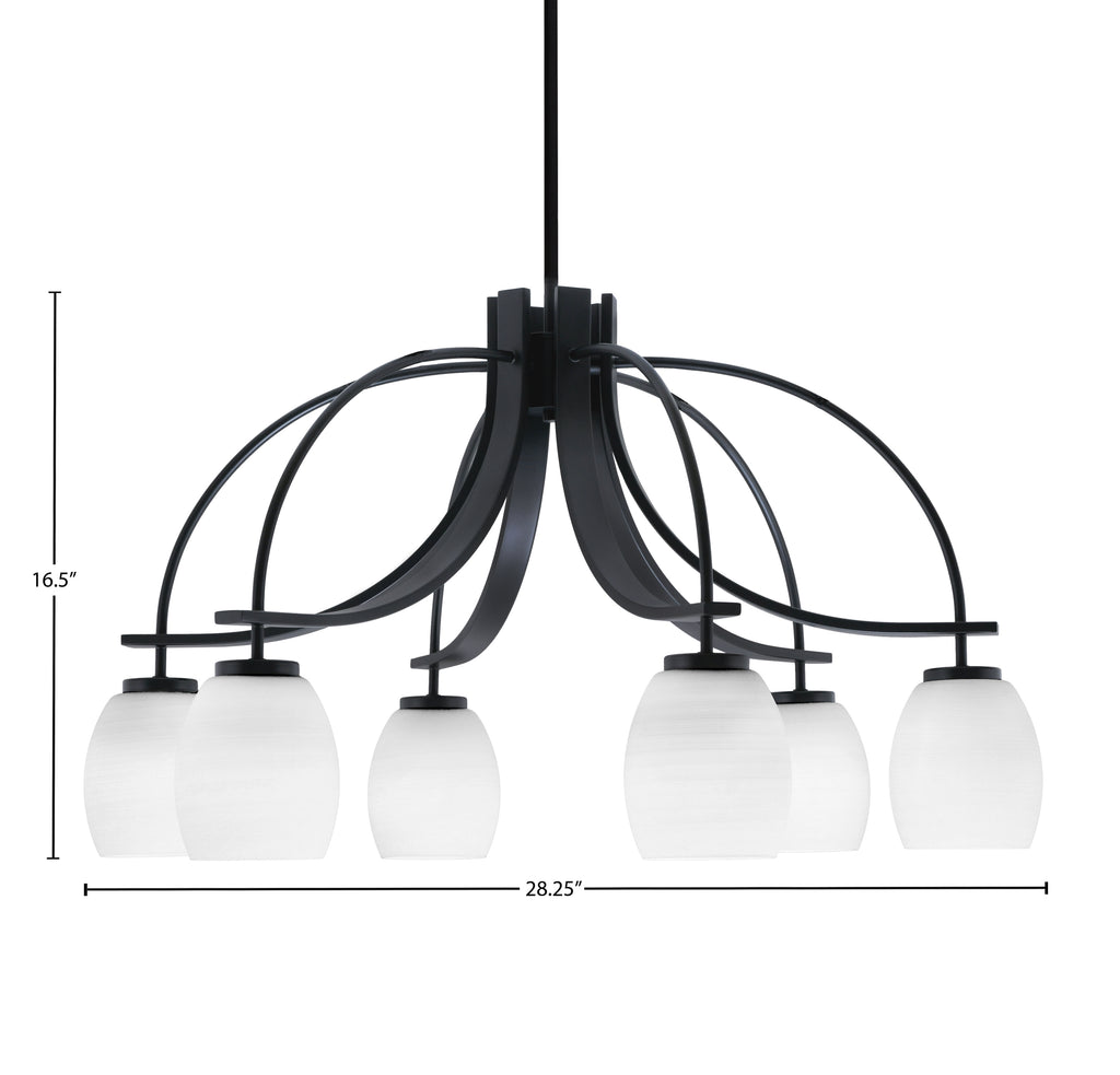 Cavella Six Light Chandelier in Matte Black with 5" White Linen Shade