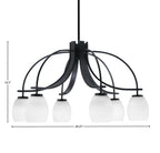 Cavella Six Light Chandelier in Matte Black with 5" White Linen Shade