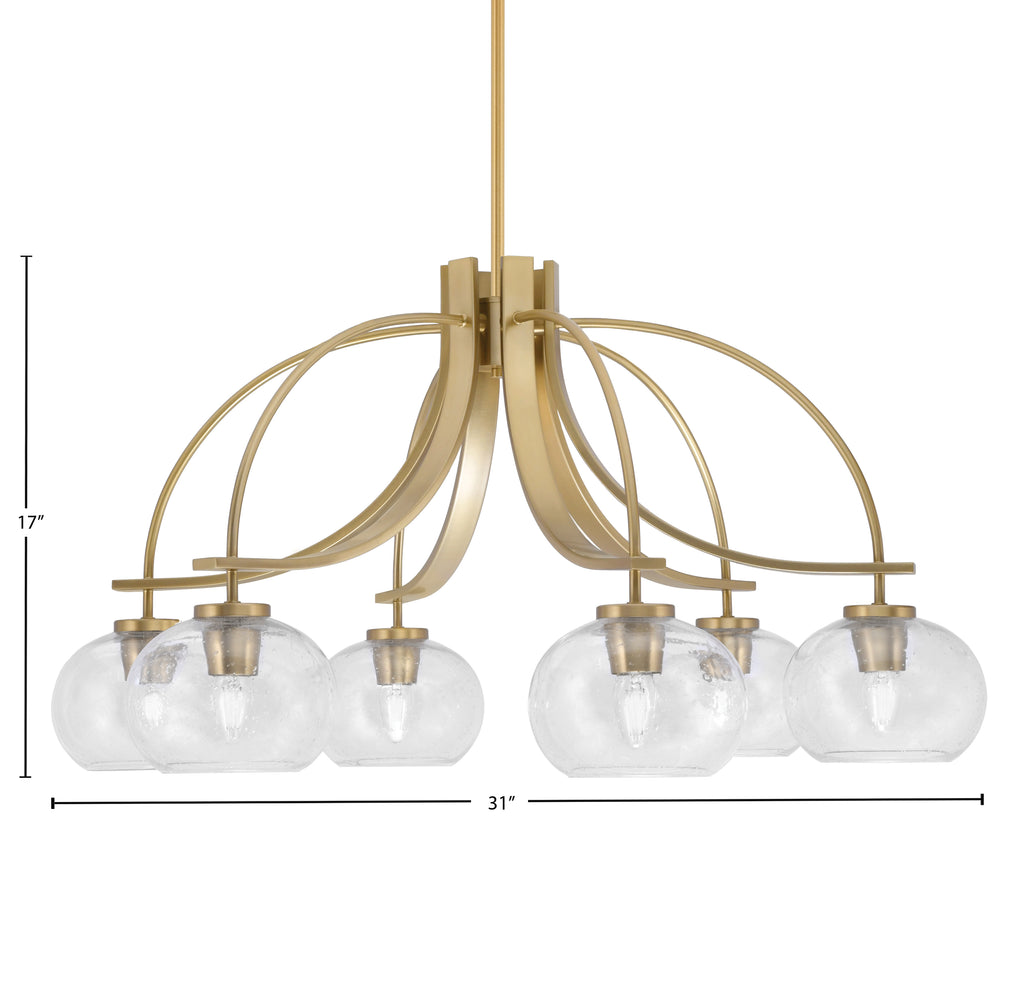 Cavella Six Light Chandelier in New Age Brass with 7" Clear Bubble Shade