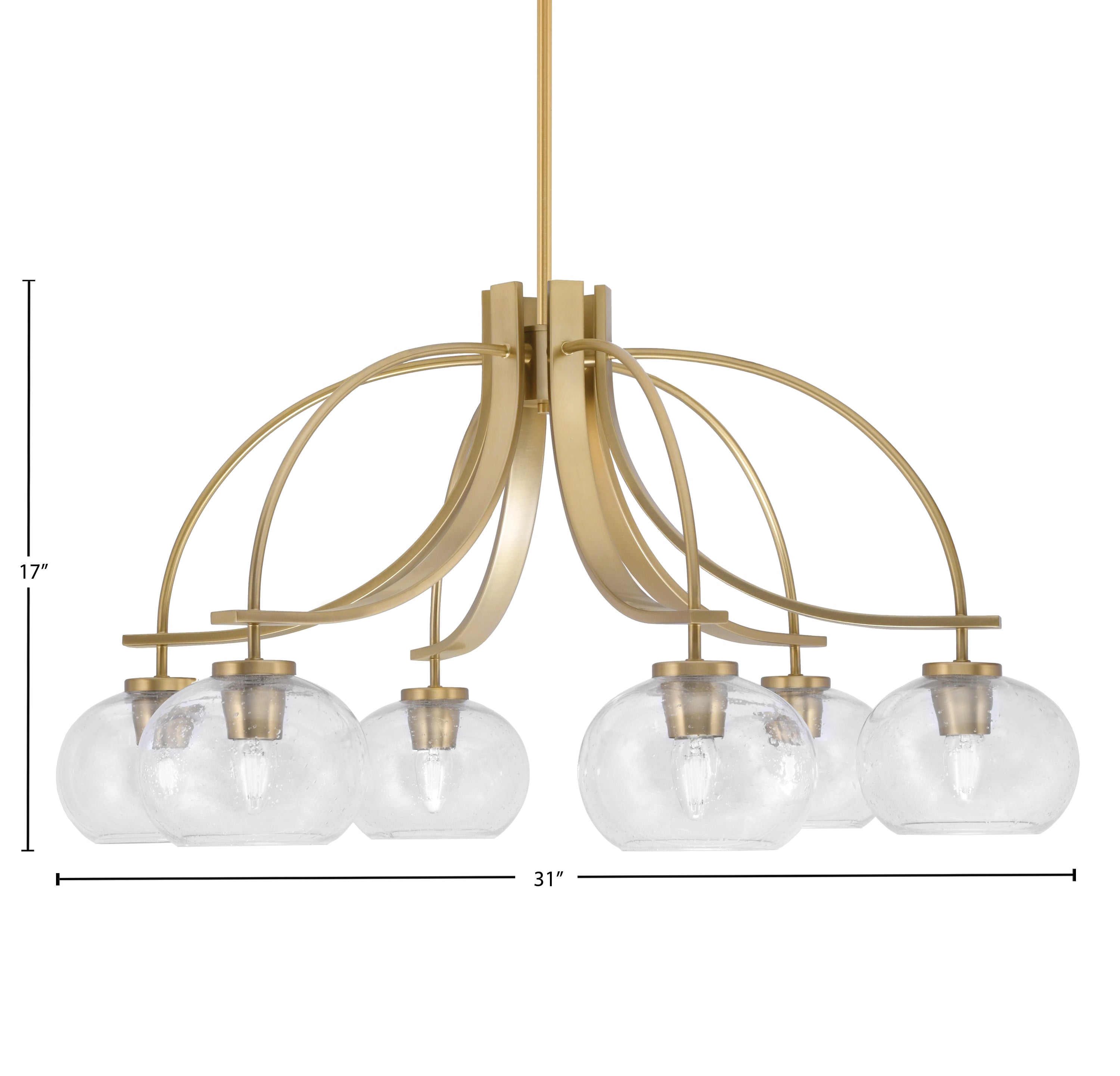Cavella Six Light Chandelier in New Age Brass with 7" Clear Bubble Shade