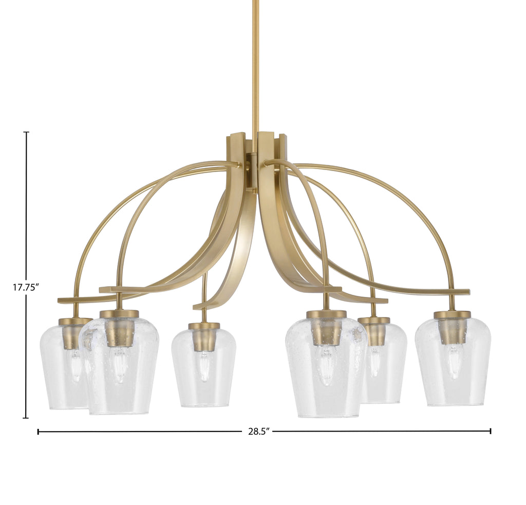 Cavella Six Light Chandelier in New Age Brass with 5" Clear Bubble Shade