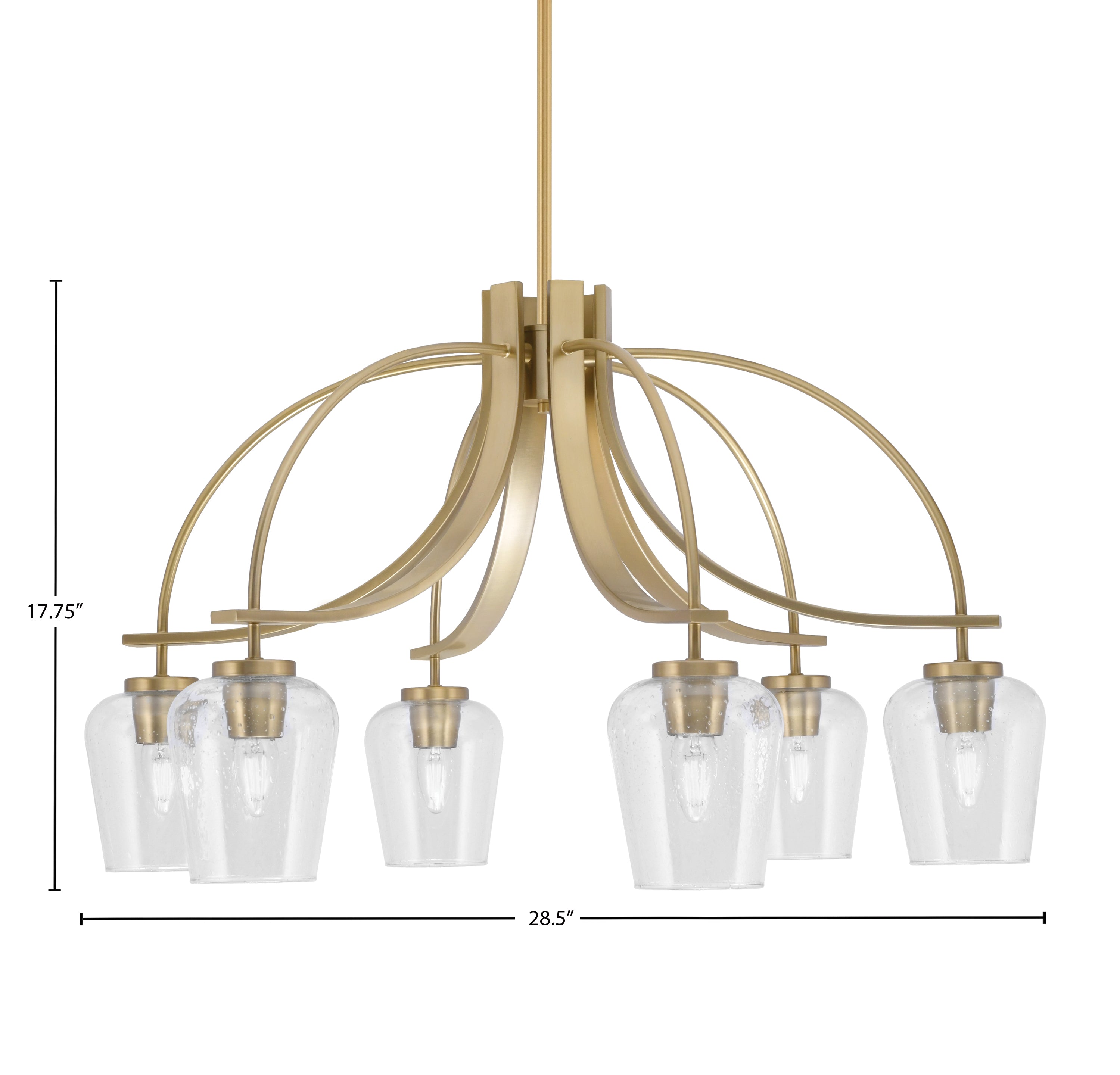 Cavella Six Light Chandelier in New Age Brass with 5" Clear Bubble Shade