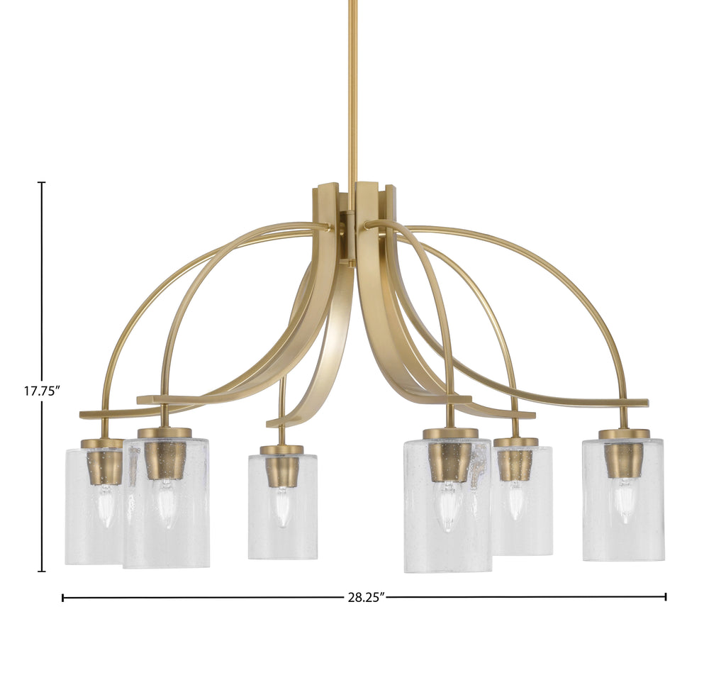 Cavella Six Light Chandelier in New Age Brass with 4" Clear Bubble Shade