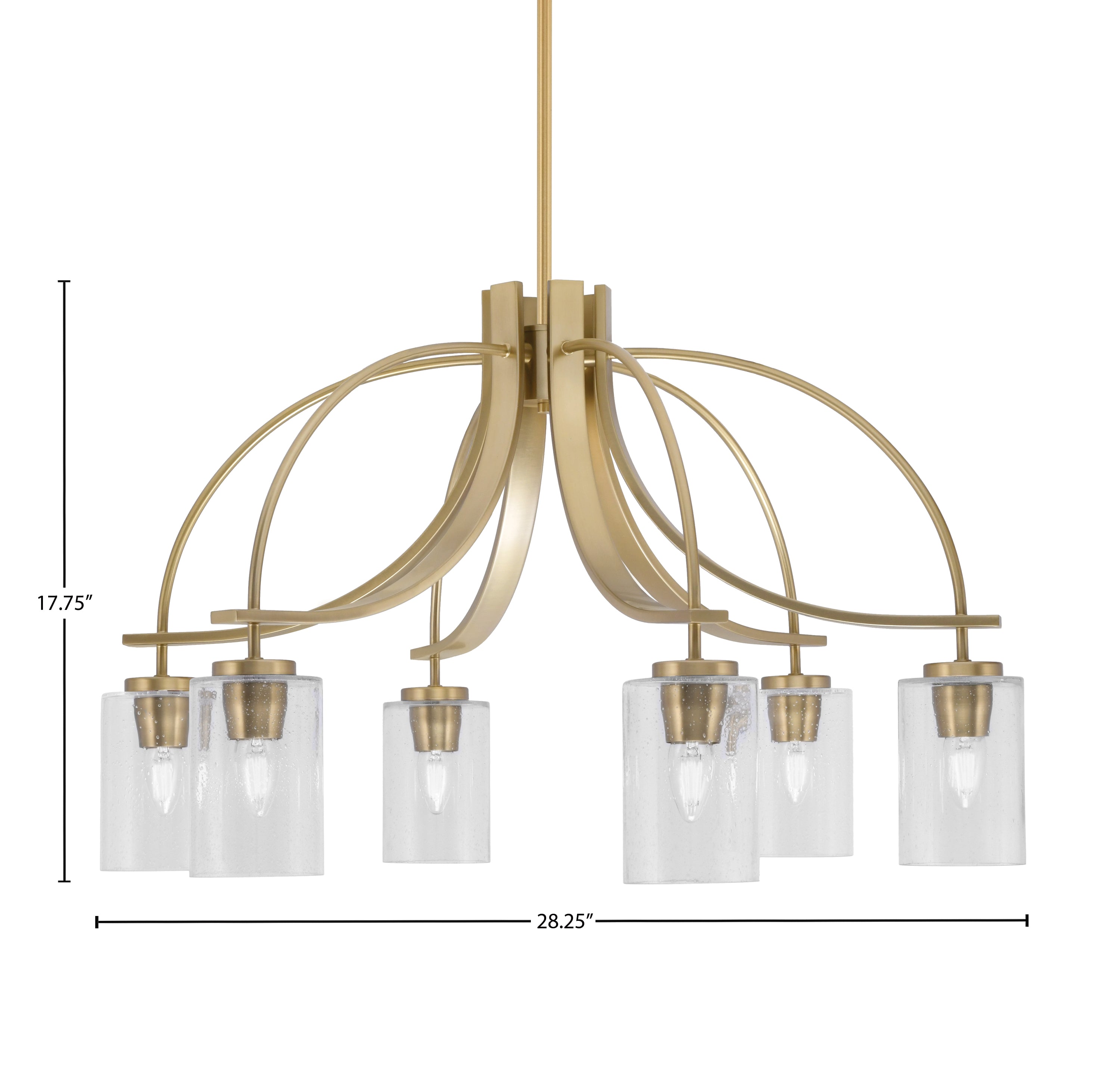 Cavella Six Light Chandelier in New Age Brass with 4" Clear Bubble Shade